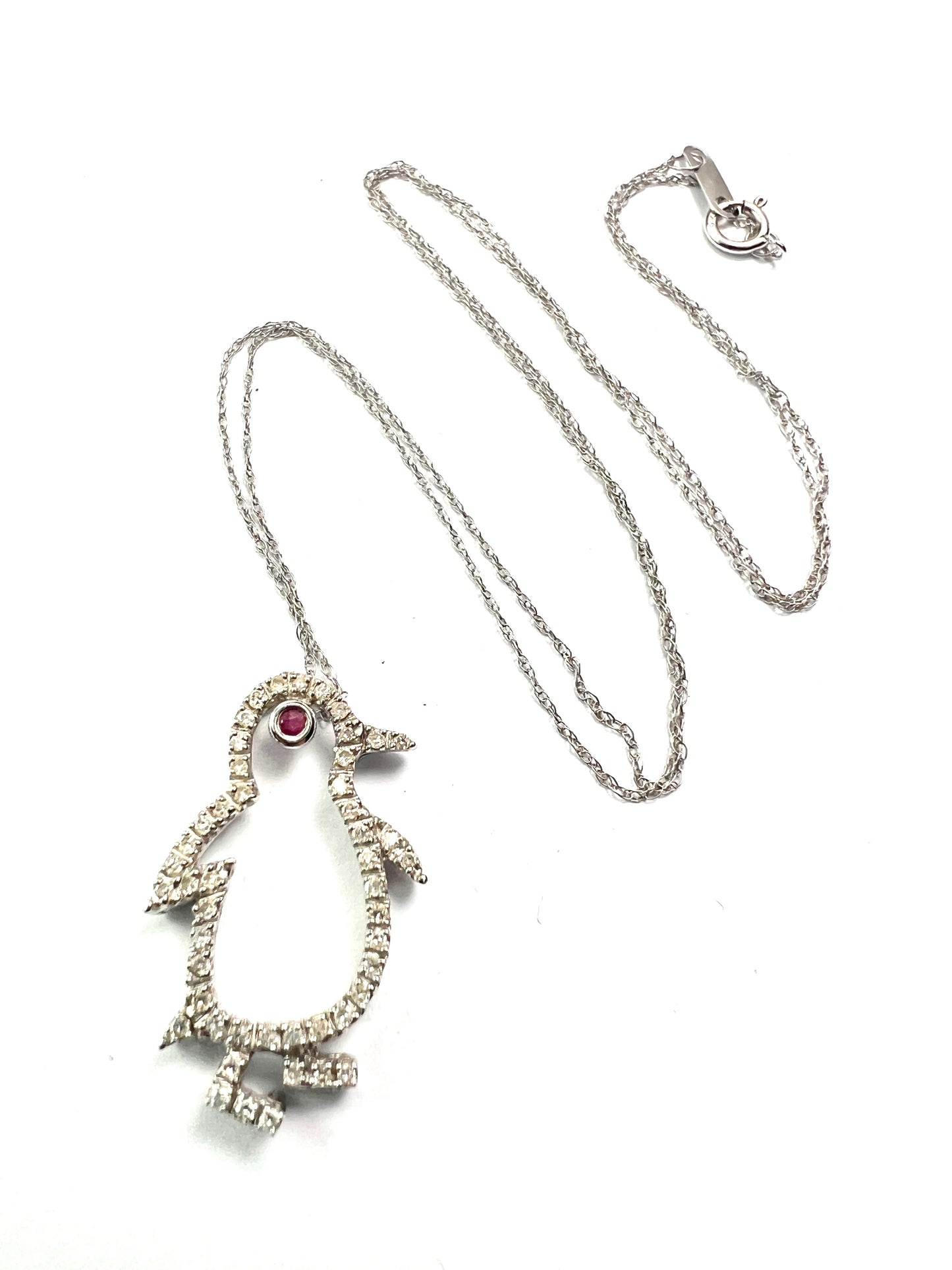 Vintage Diamond Penguin 9CT White Gold Pendant Necklace