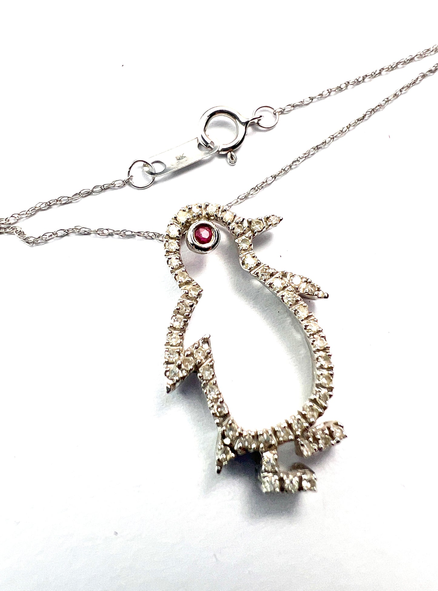 Vintage Diamond Penguin 9CT White Gold Pendant Necklace