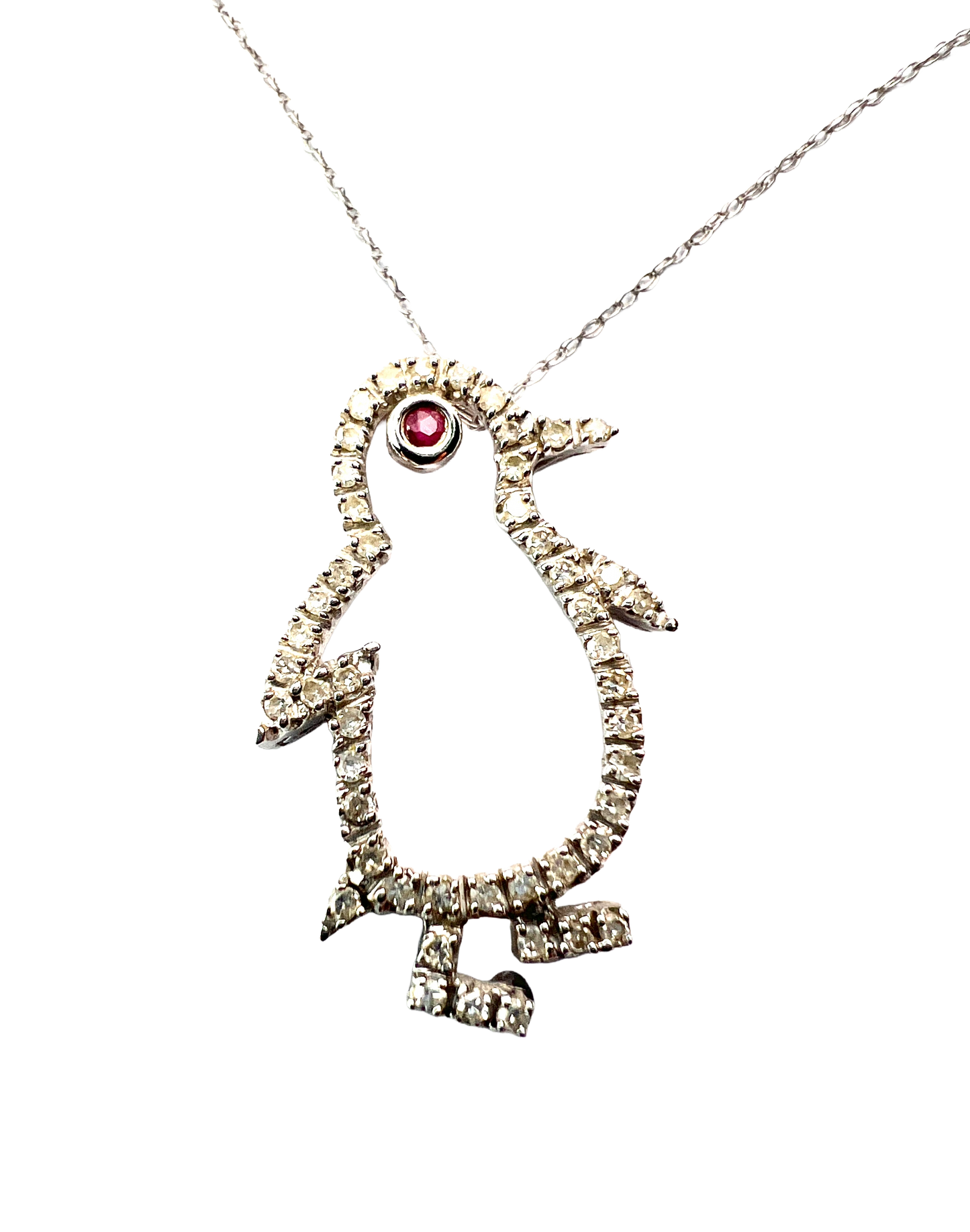 Vintage Diamond Penguin 9CT White Gold Pendant Necklace