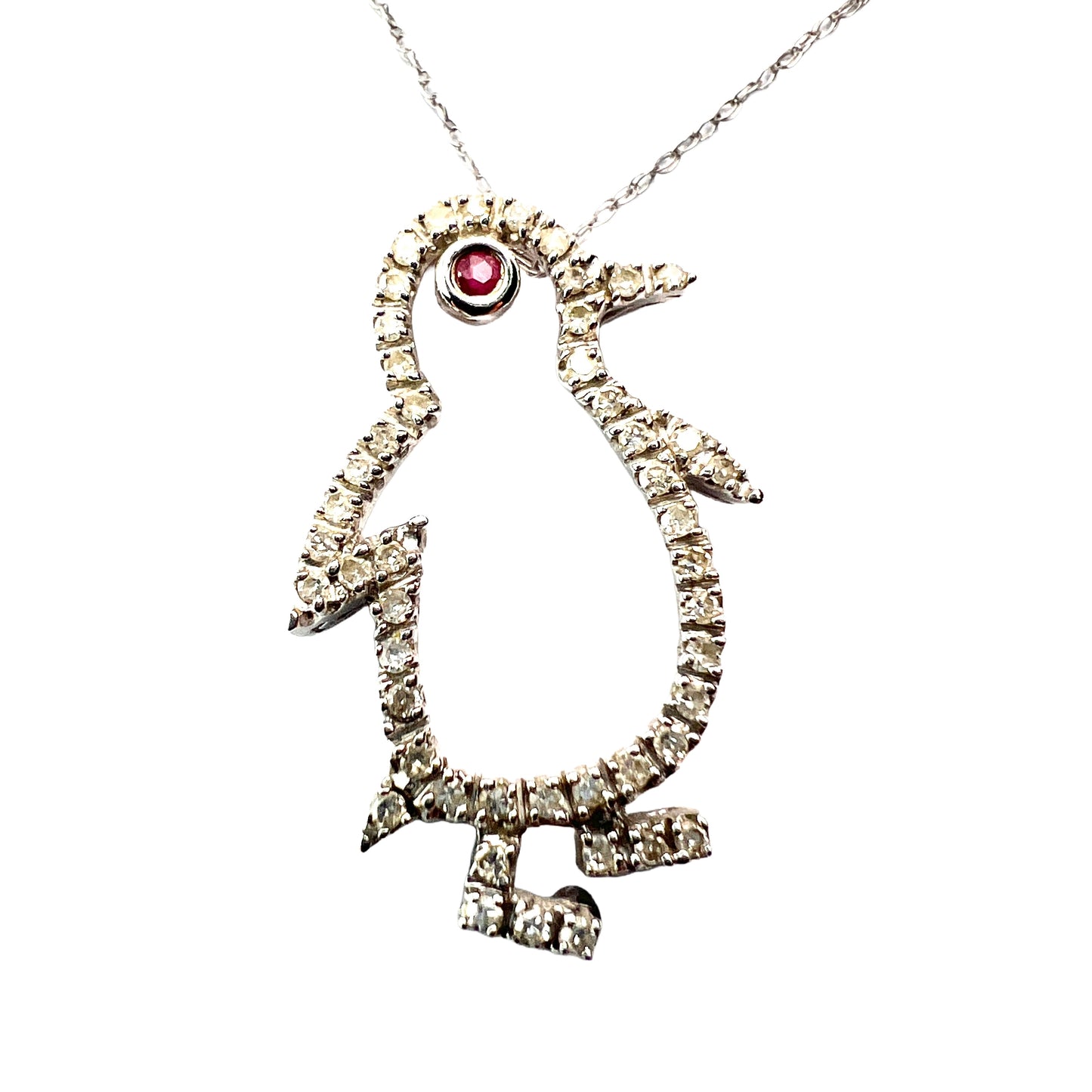 Vintage Diamond Penguin 9CT White Gold Pendant Necklace