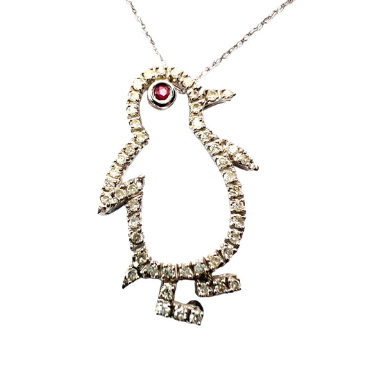 Vintage Diamond Penguin 9CT White Gold Pendant Necklace