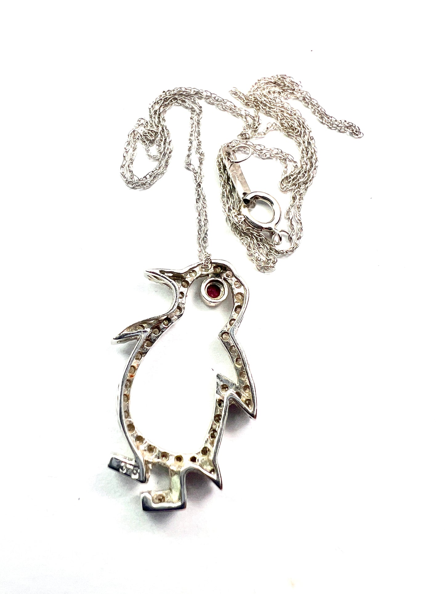 Vintage Diamond Penguin 9CT White Gold Pendant Necklace
