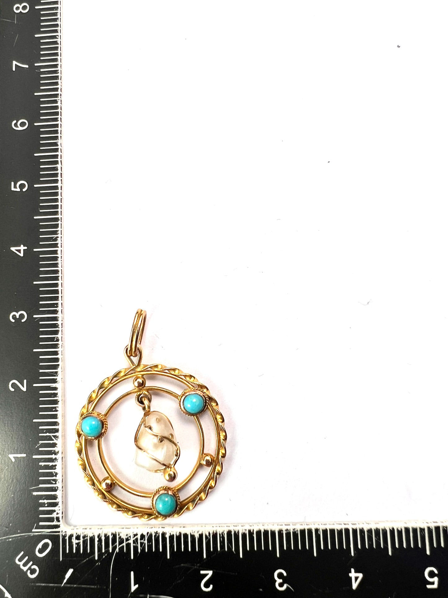 Edwardian Turquoise Pearl 15CT Gold Pendant Necklace