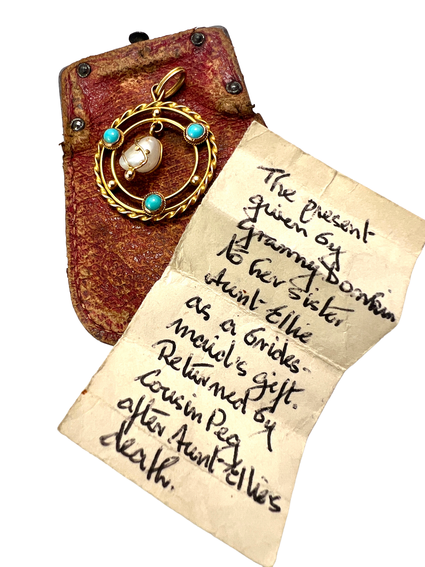 Edwardian Turquoise Pearl 15CT Gold Pendant Necklace
