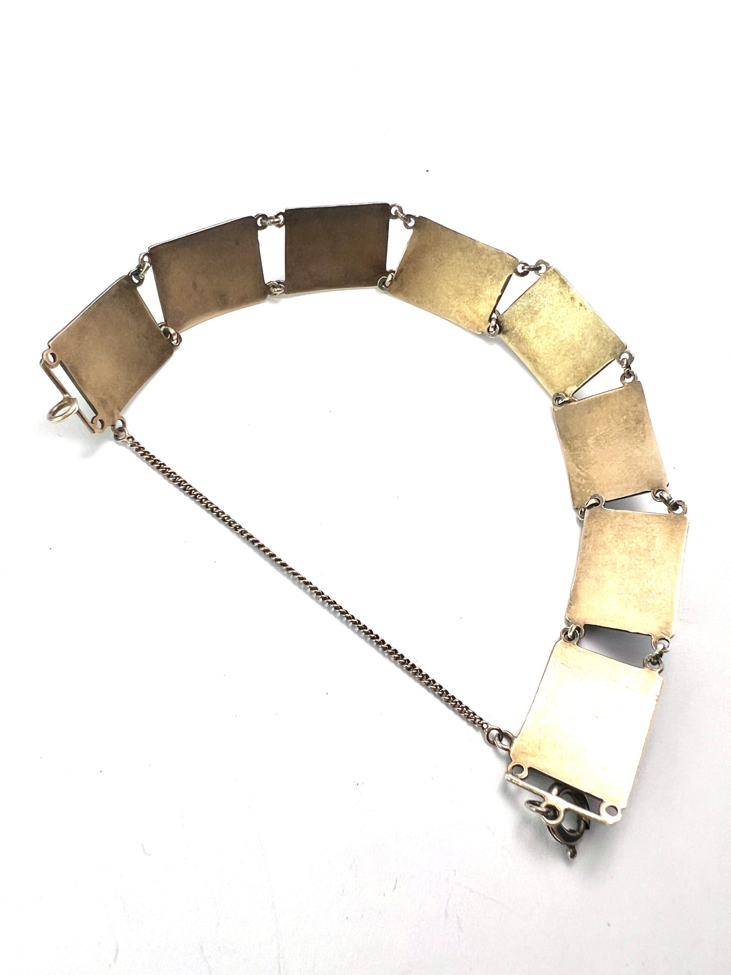 Vintage Hand Painted Enamel Miniature Silver Panel Bracelet