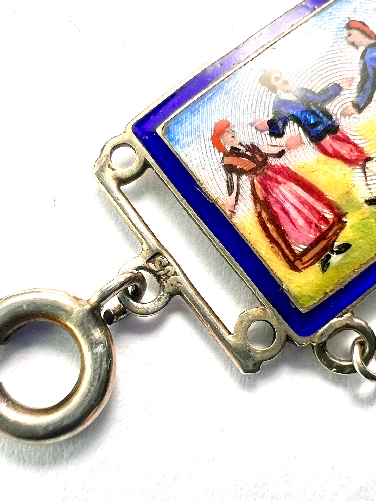 Vintage Hand Painted Enamel Miniature Silver Panel Bracelet