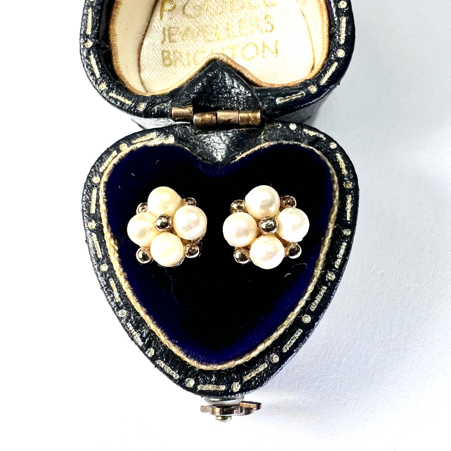 Vintage 9CT Gold Pearl Cluster Stud Earrings