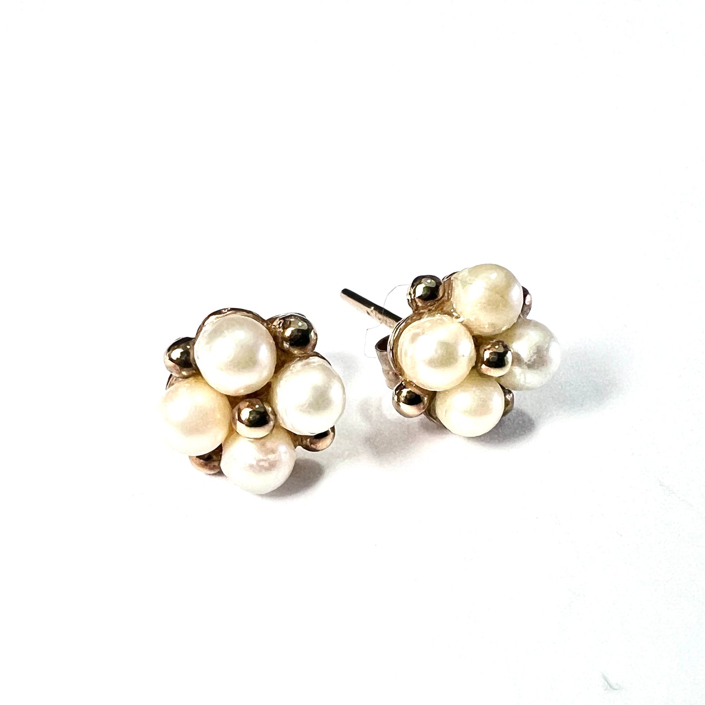 Vintage 9CT Gold Pearl Cluster Stud Earrings