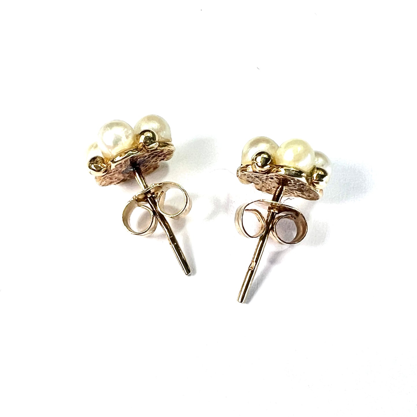 Vintage 9CT Gold Pearl Cluster Stud Earrings