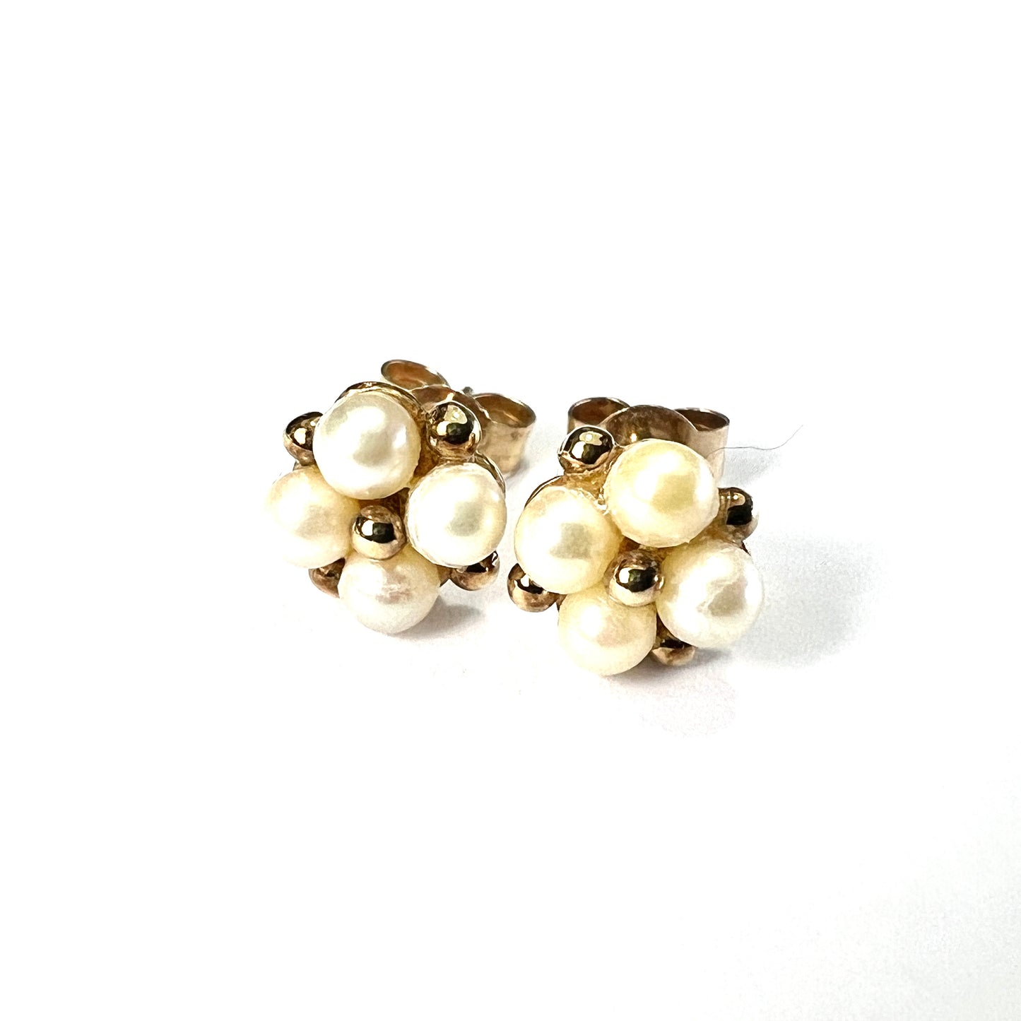 Vintage 9CT Gold Pearl Cluster Stud Earrings