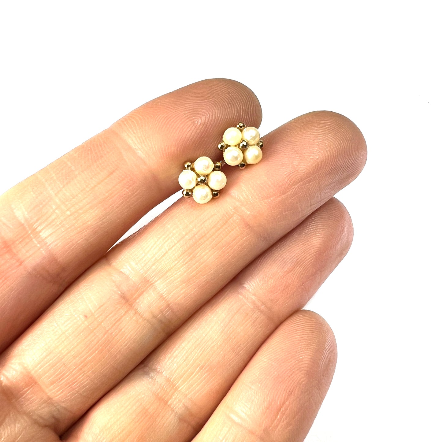 Vintage 9CT Gold Pearl Cluster Stud Earrings