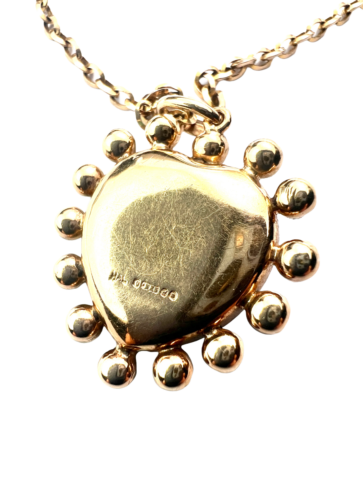 Vintage Turquoise Enamel Heart and Stars Gold Pendant with Chain