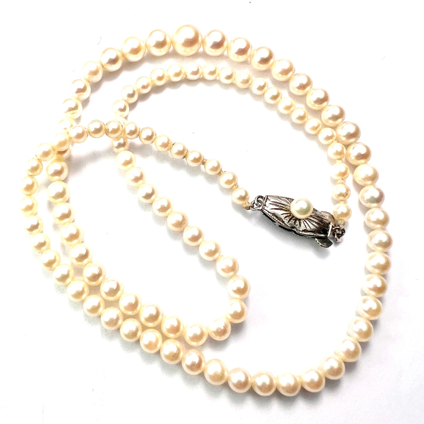 Vintage Cultured Pearl Necklace with Silver Clasp