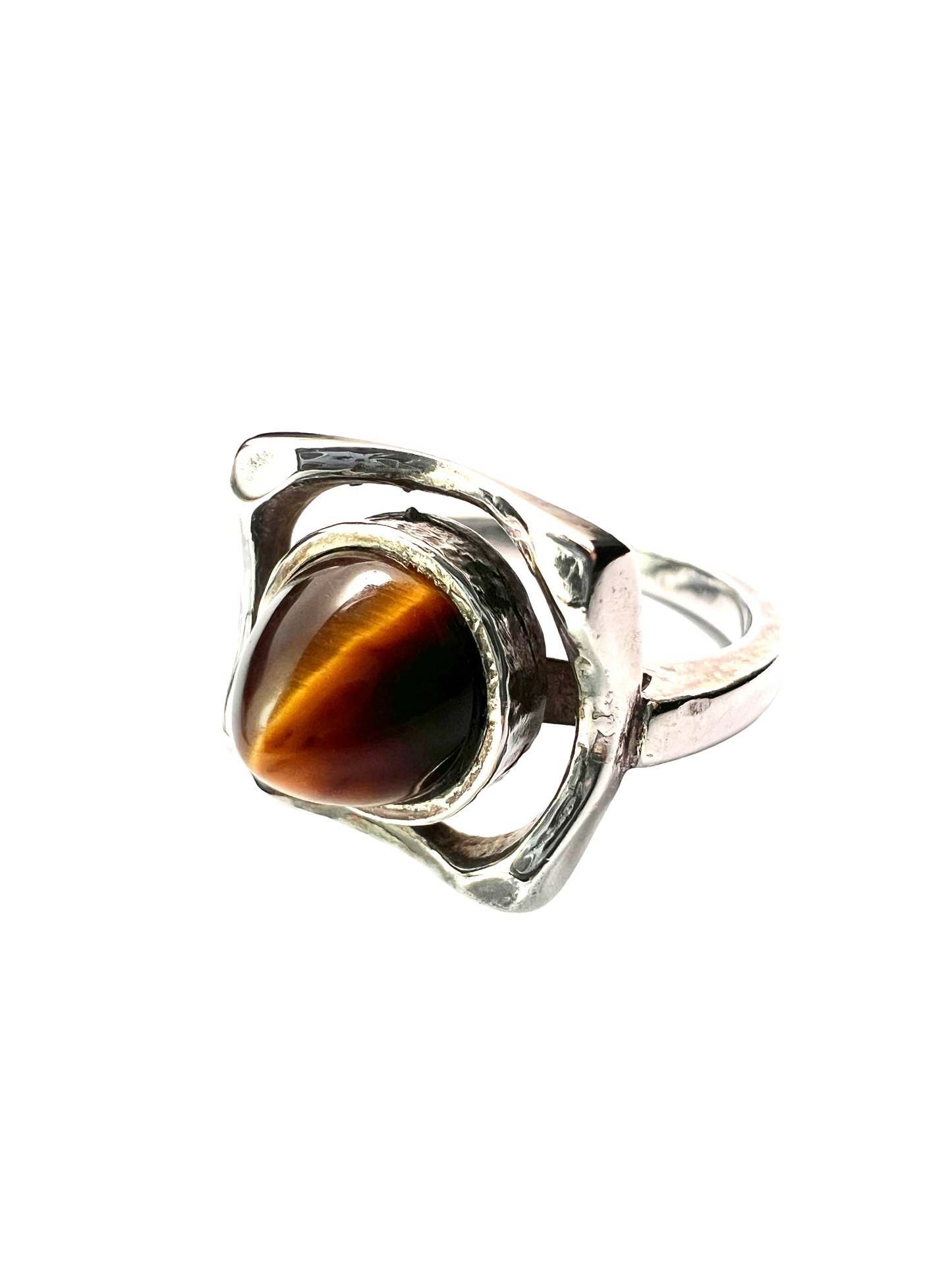 Vintage Tiger's Eye Bullet Cabochon Modernist Silver Ring