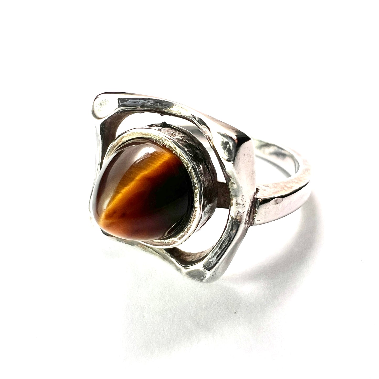 Vintage Tiger's Eye Bullet Cabochon Modernist Silver Ring