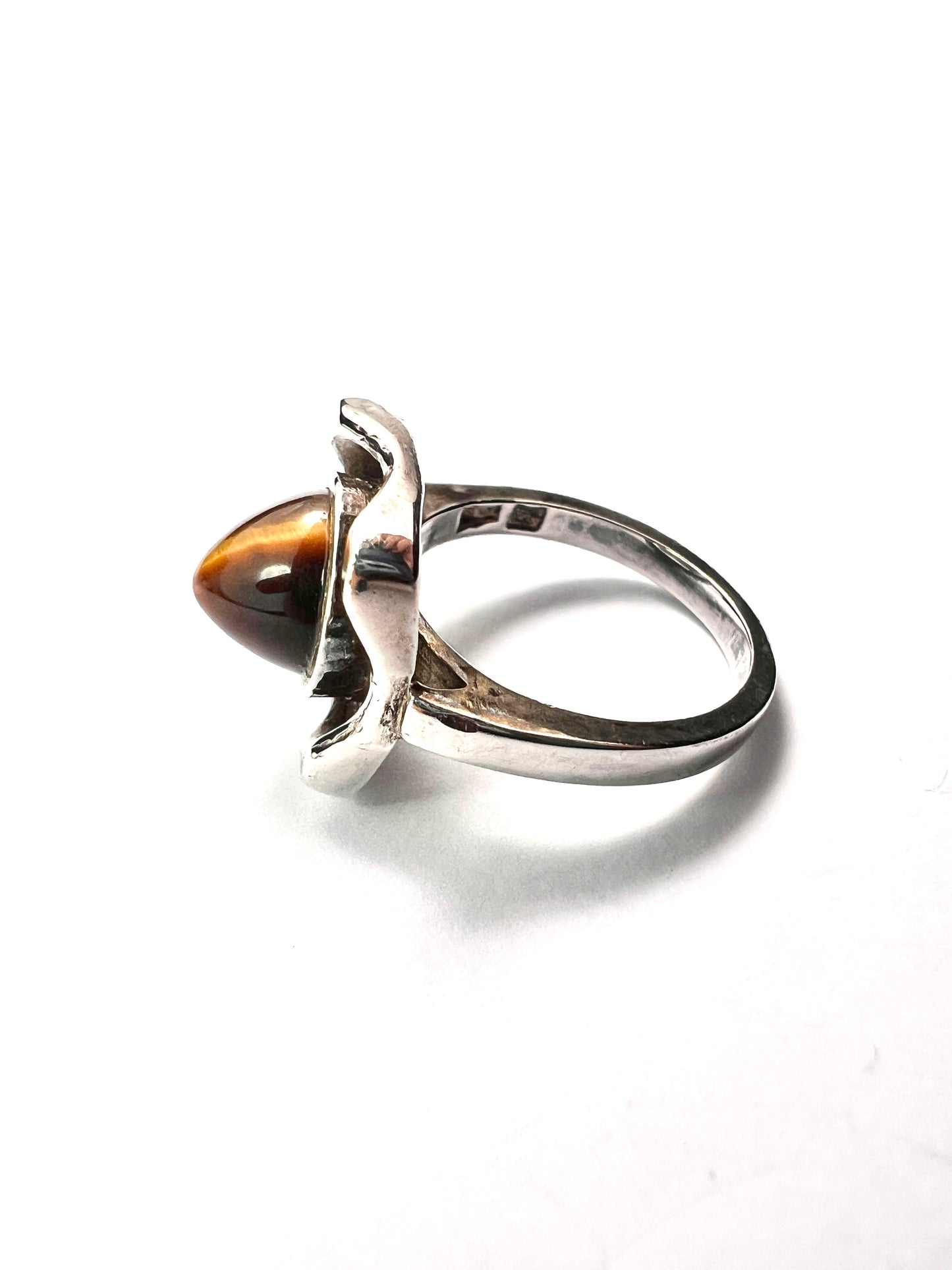 Vintage Tiger's Eye Bullet Cabochon Modernist Silver Ring