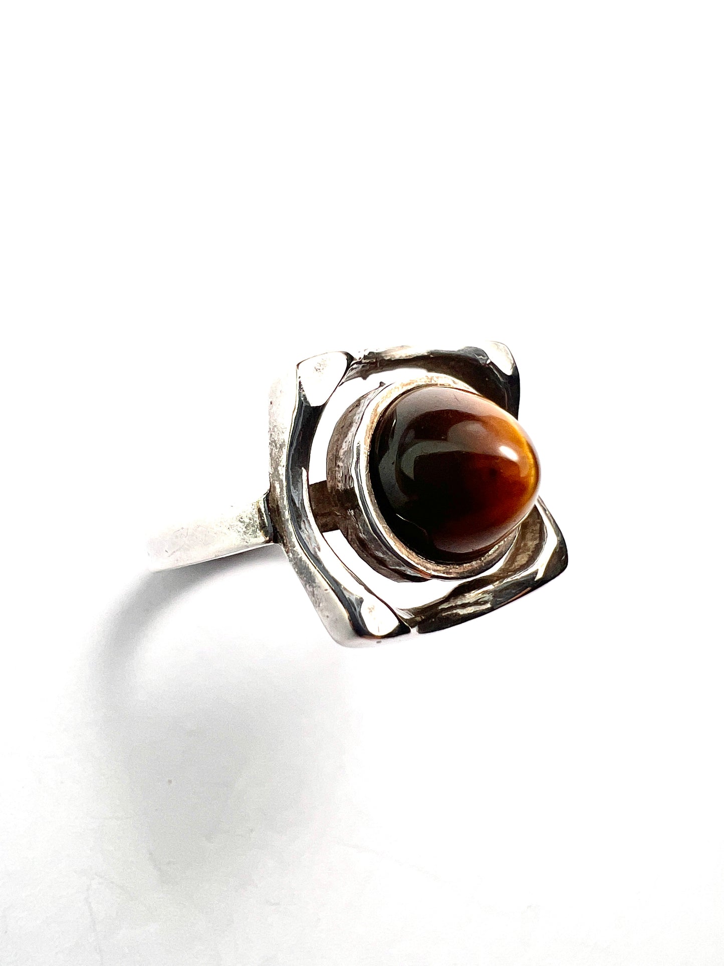 Vintage Tiger's Eye Bullet Cabochon Modernist Silver Ring