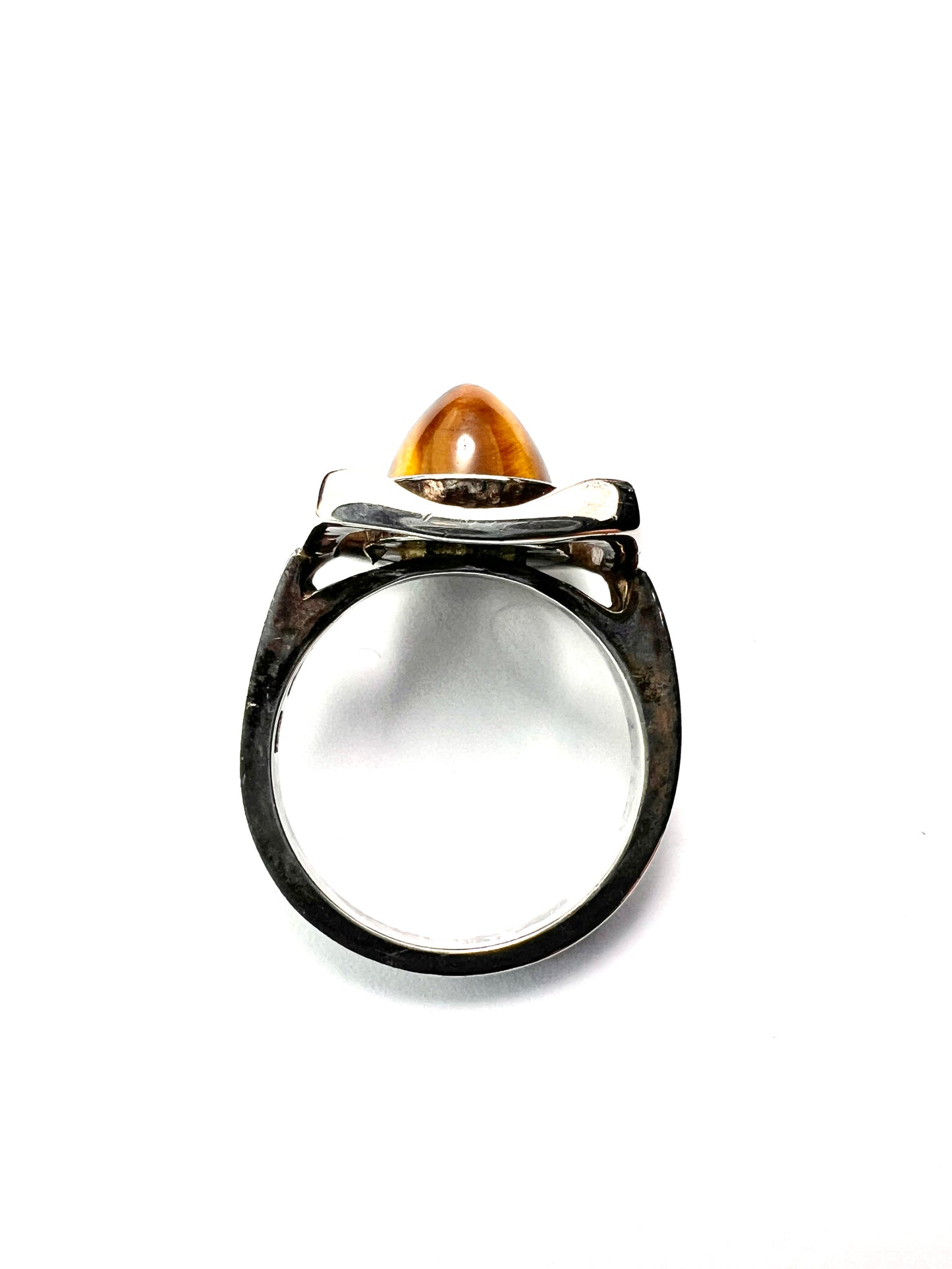 Vintage Tiger's Eye Bullet Cabochon Modernist Silver Ring