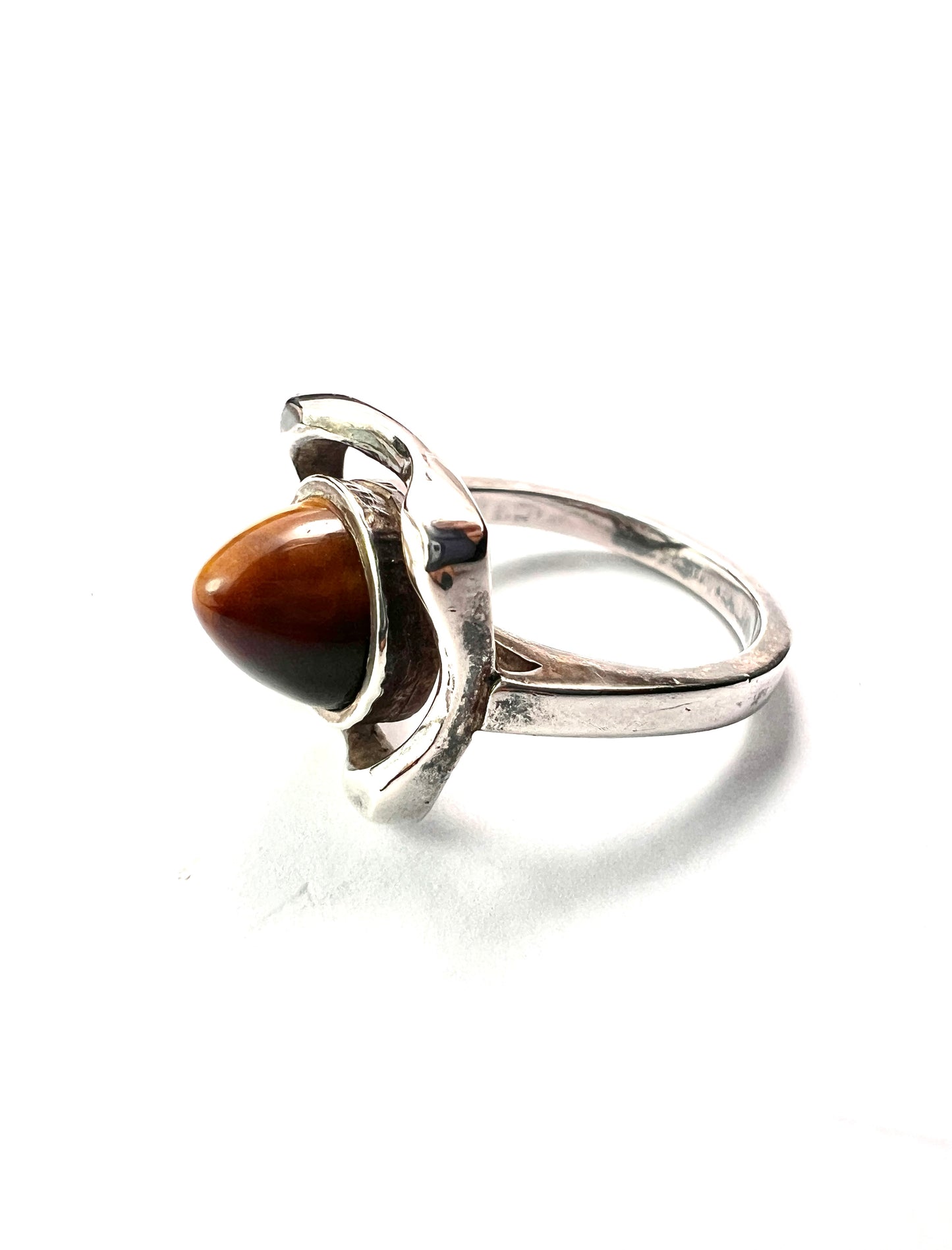 Vintage Tiger's Eye Bullet Cabochon Modernist Silver Ring