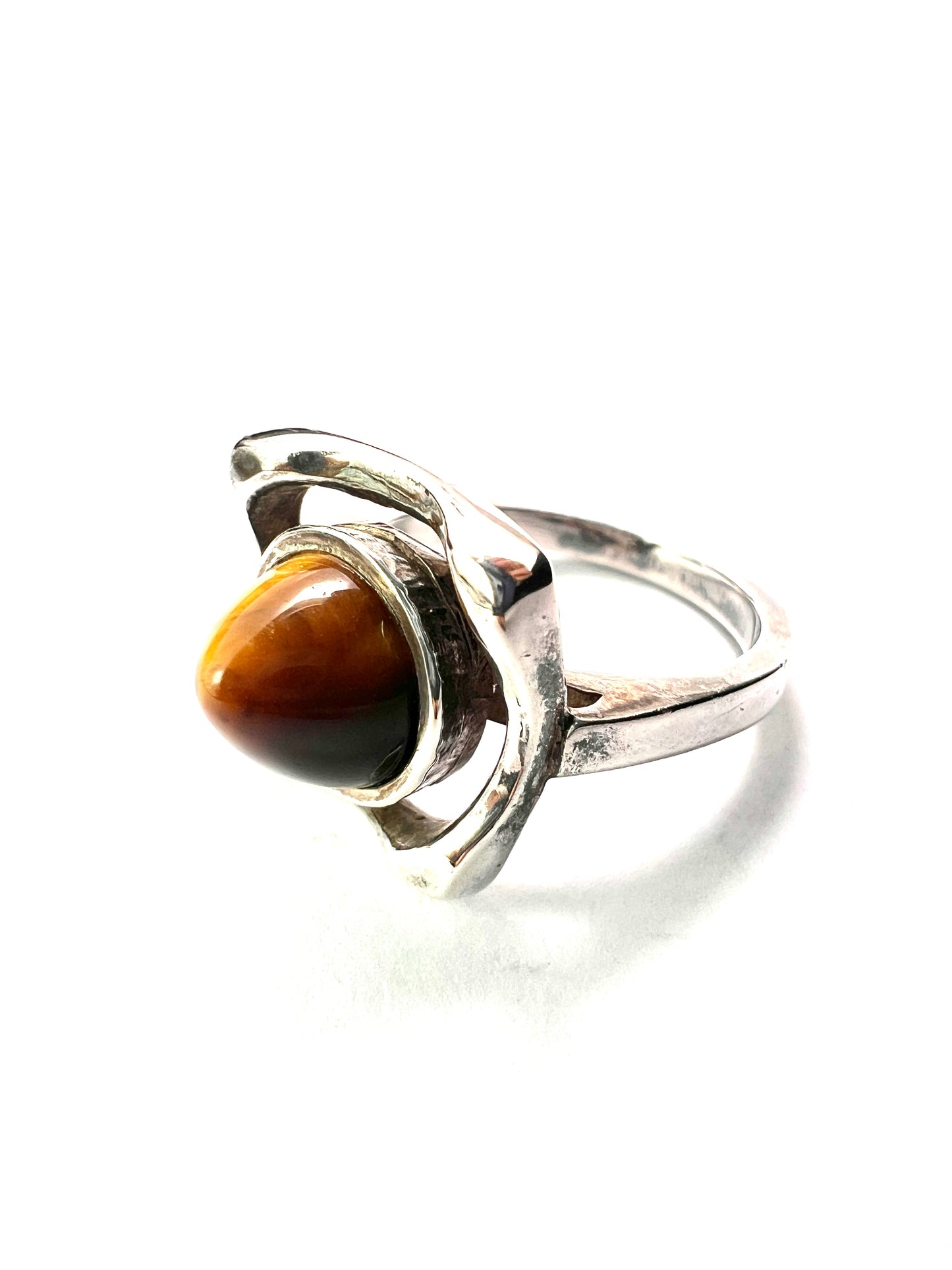 Vintage Tiger's Eye Bullet Cabochon Modernist Silver Ring