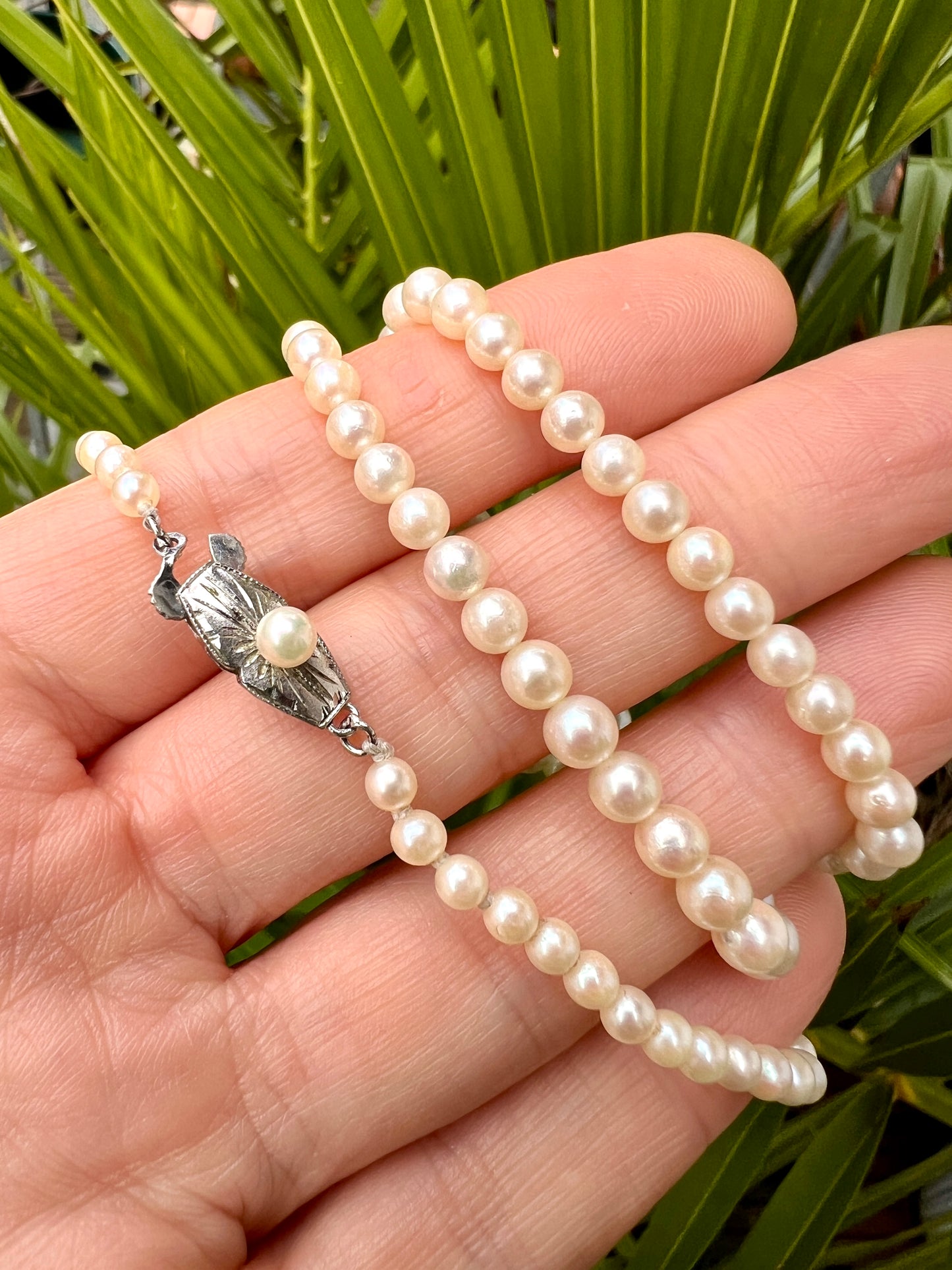 Vintage Cultured Pearl Necklace with Silver Clasp