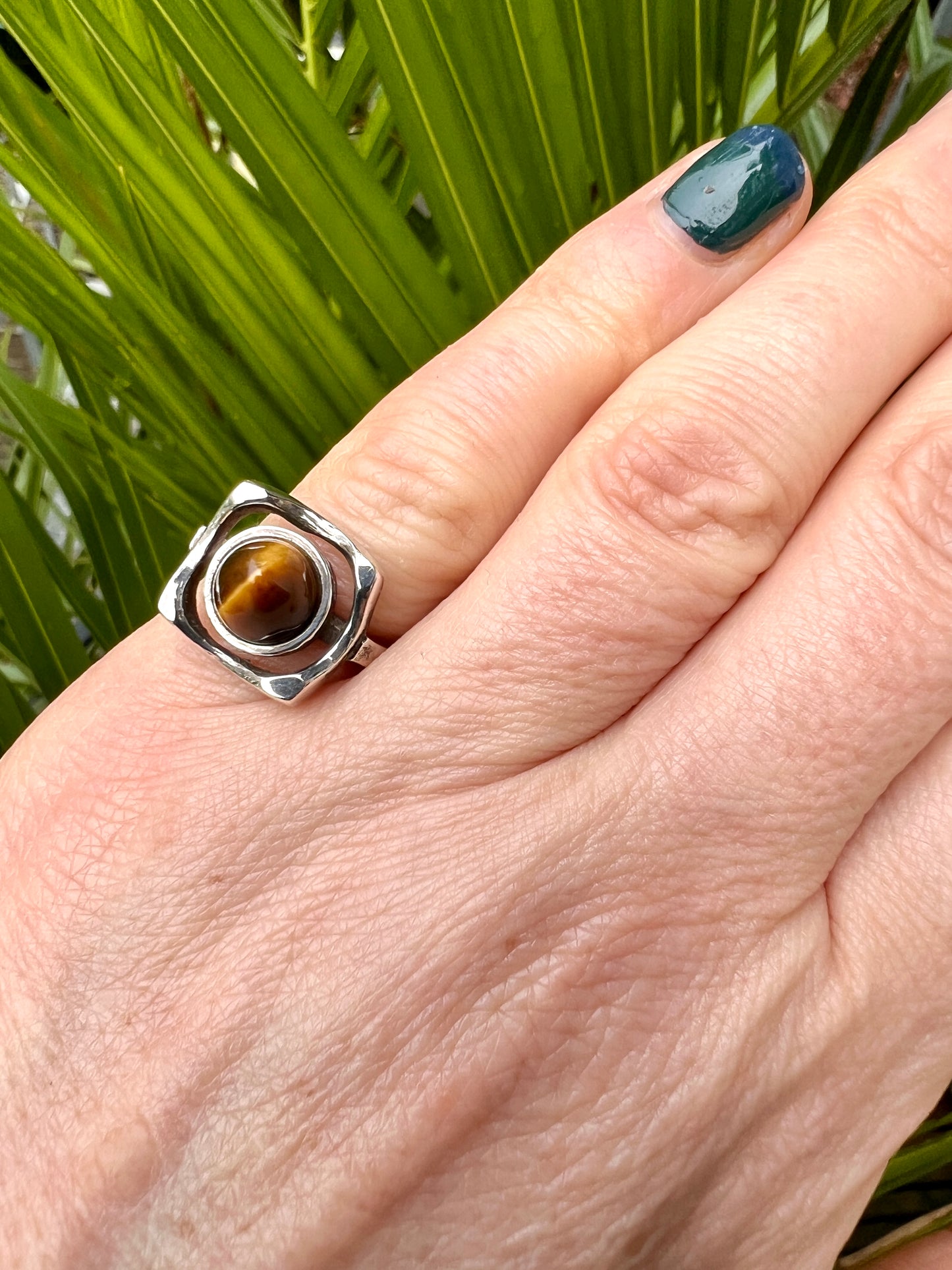 Vintage Tiger's Eye Bullet Cabochon Modernist Silver Ring