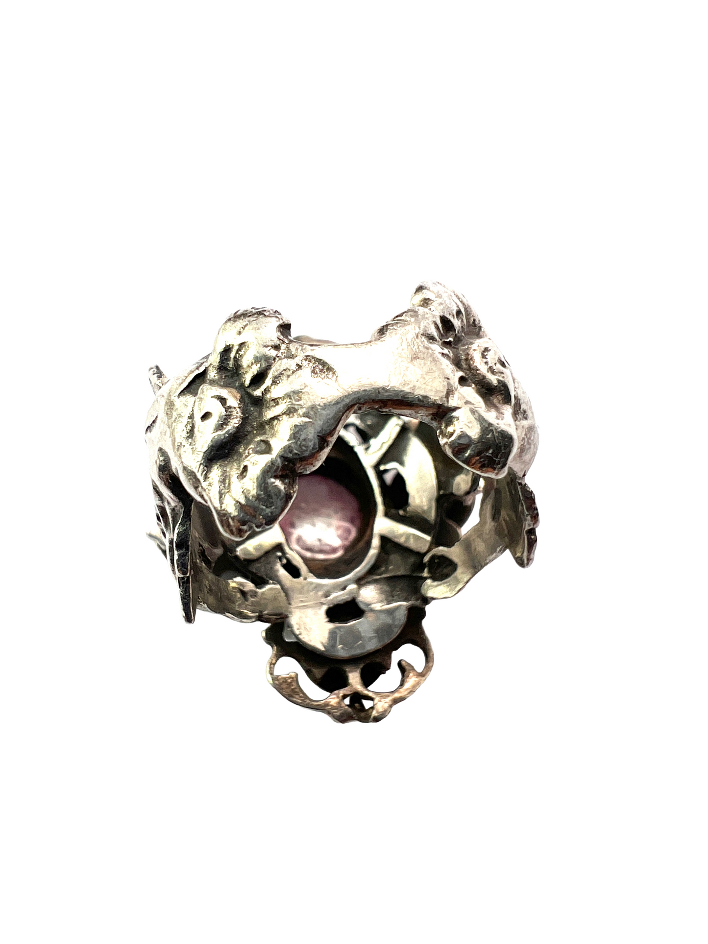 Vintage Austro Hungarian Style Garnet Silver Cherub Ring