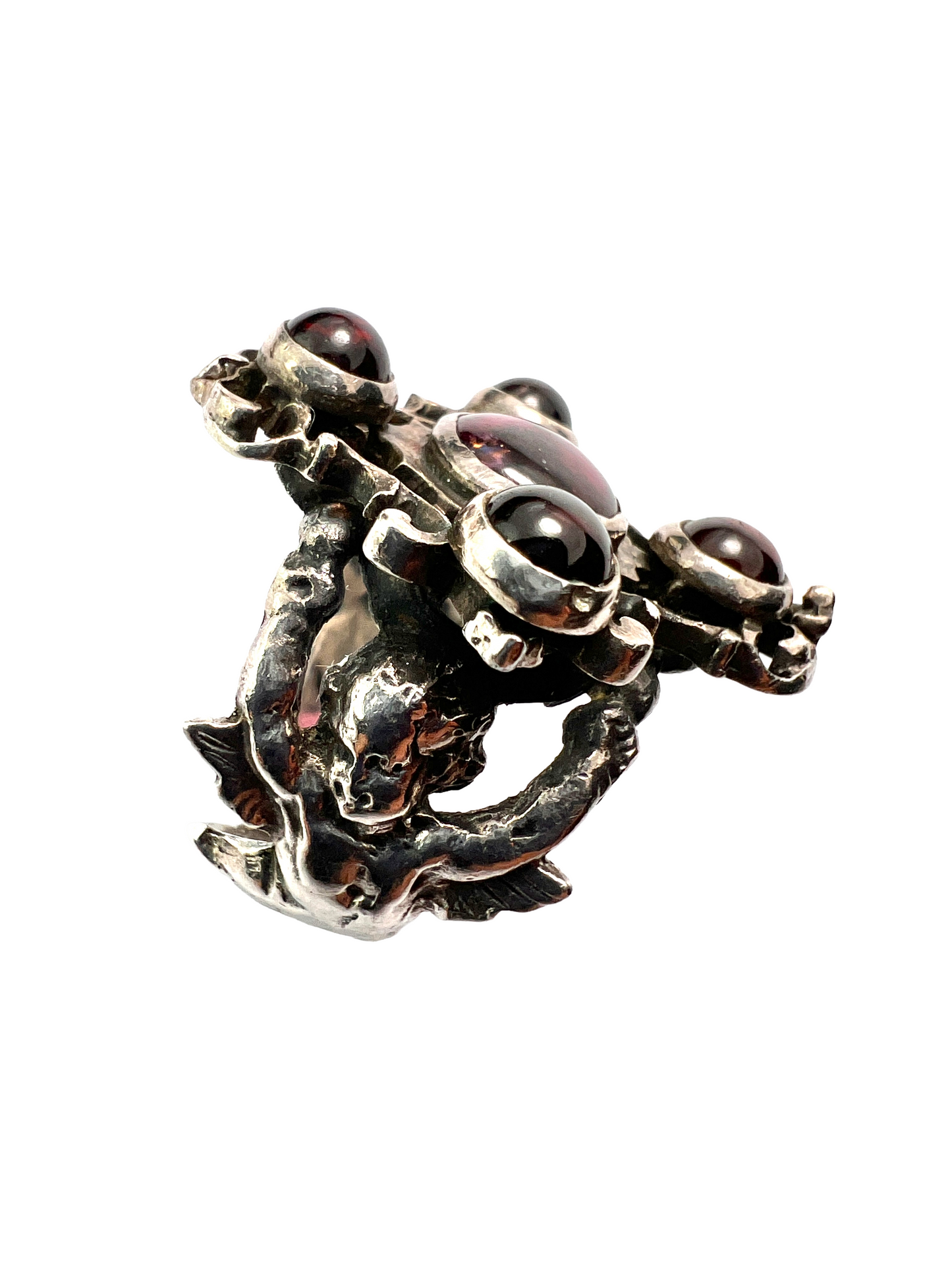 Vintage Austro Hungarian Style Garnet Silver Cherub Ring