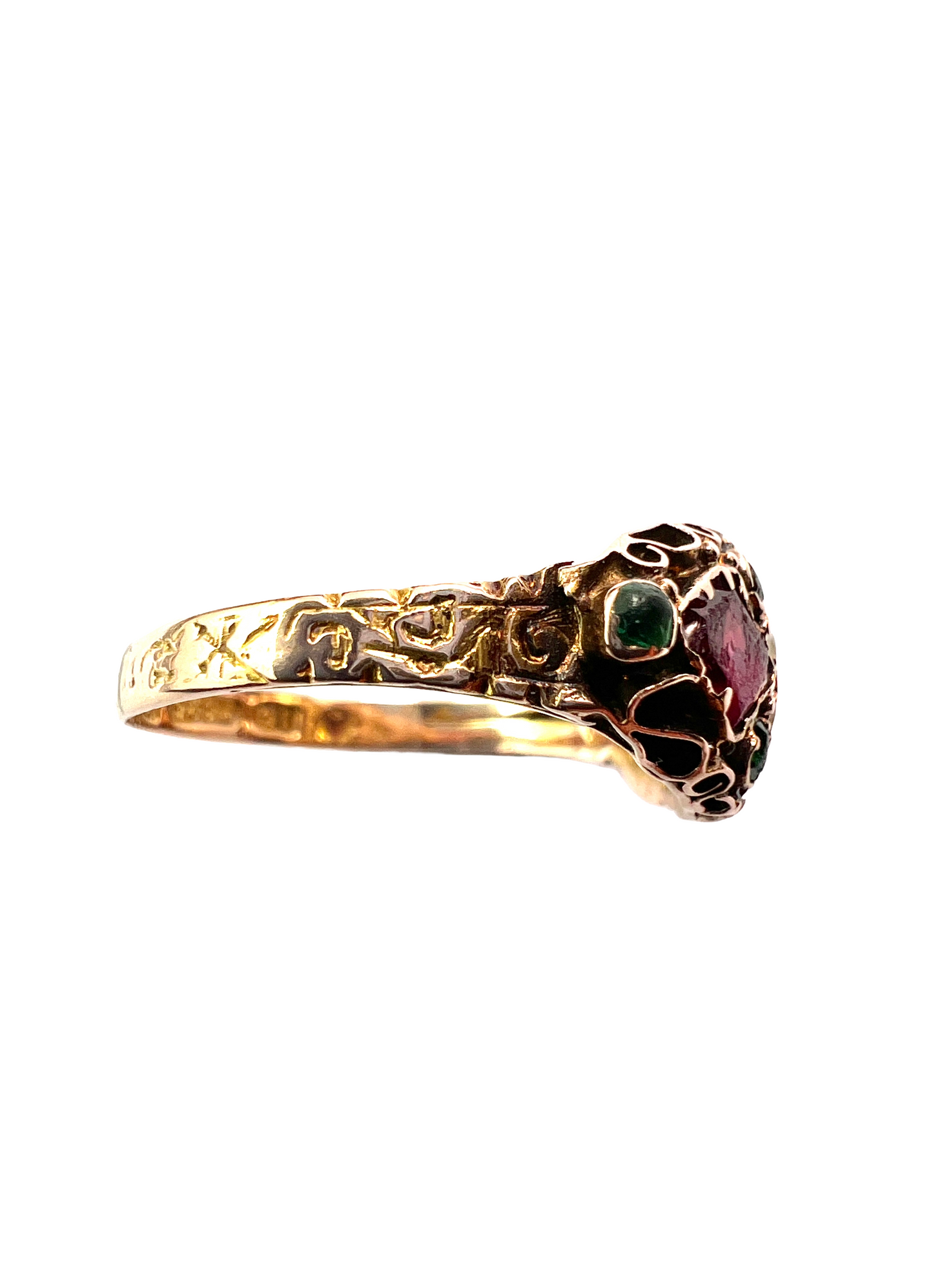 Victorian 15CT Gold Garnet and Pearl Ring