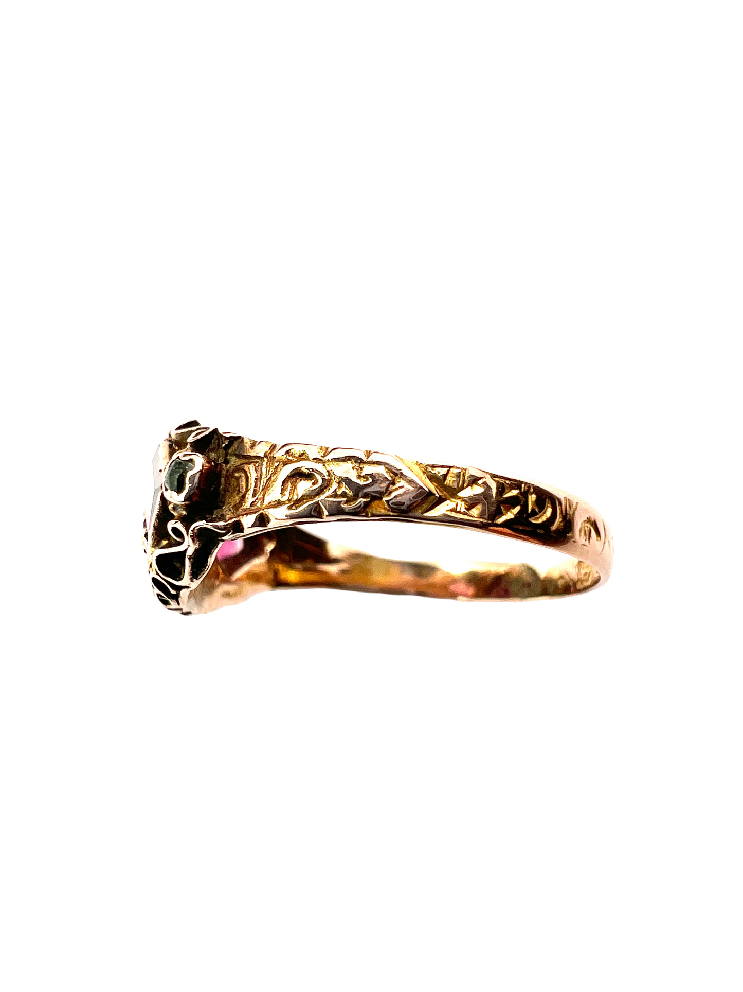Victorian 15CT Gold Garnet and Pearl Ring