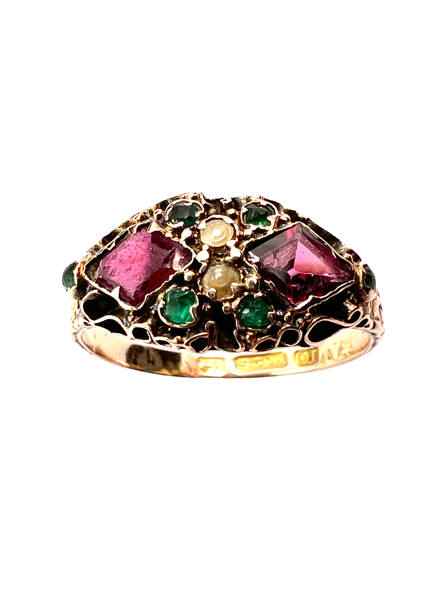 Victorian 15CT Gold Garnet and Pearl Ring