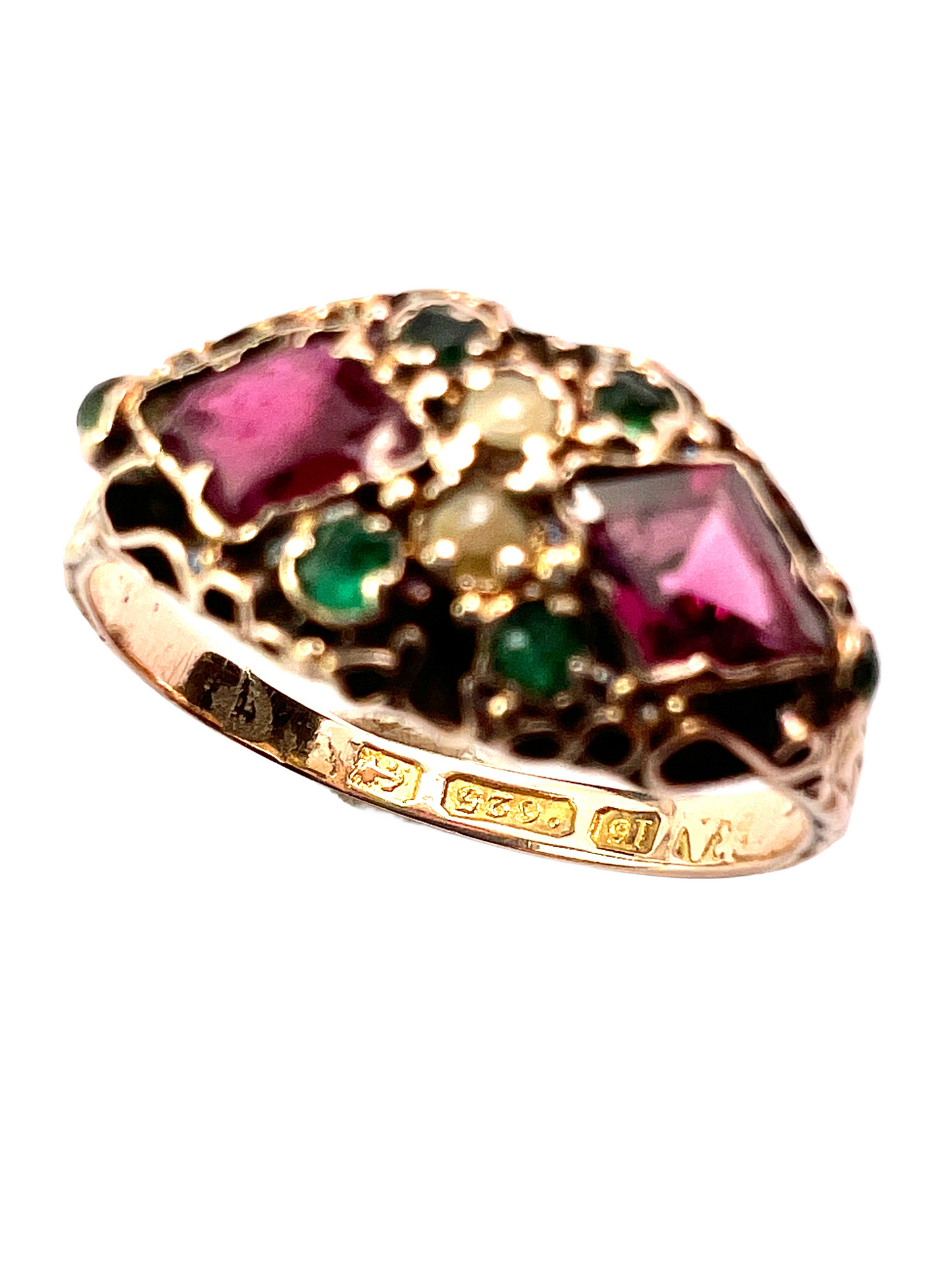 Victorian 15CT Gold Garnet and Pearl Ring