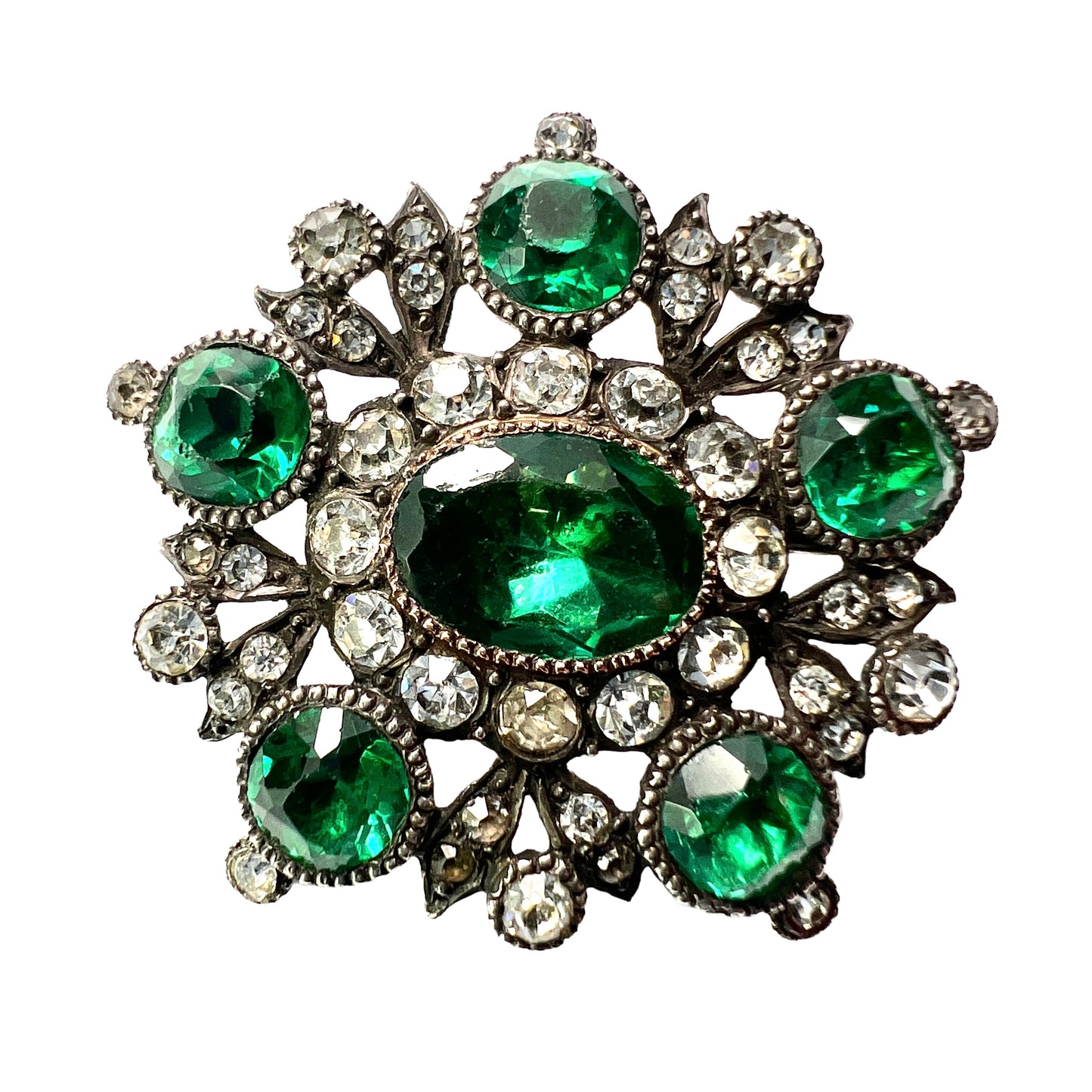 Georgian/Victorian Silver Emerald Paste Brooch