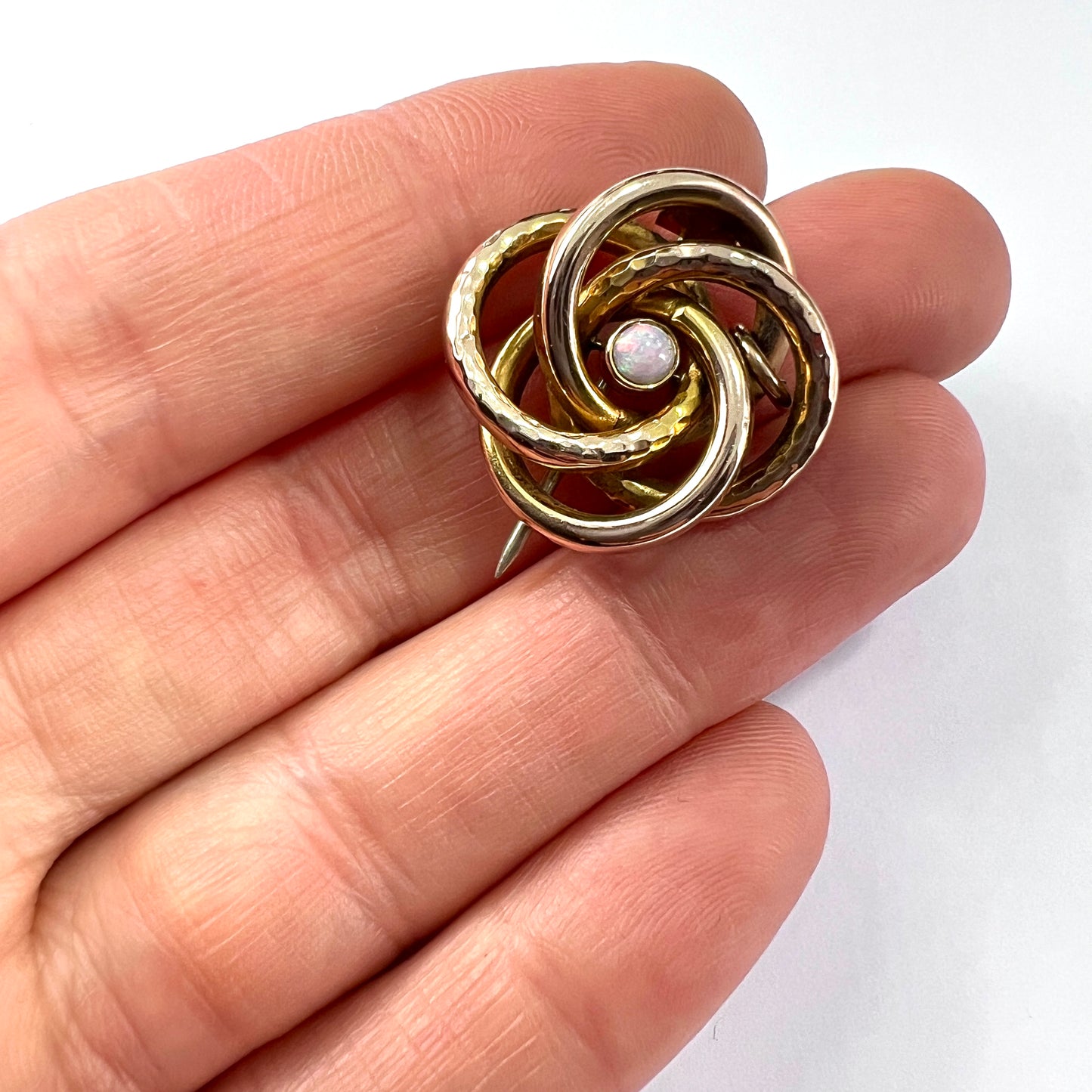 Victorian 9CT Gold Opal Lovers Knot Brooch