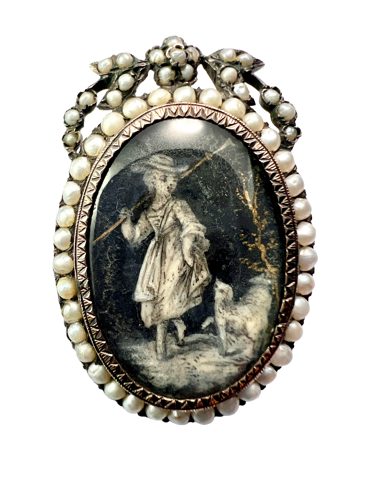 Georgian Silver and Pearl Hand Painted Miniature Brooch