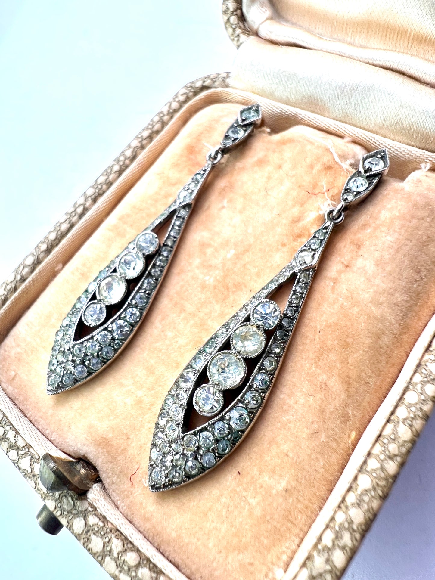 Boxed Vintage Art Deco Sparkly Paste Drop Earrings