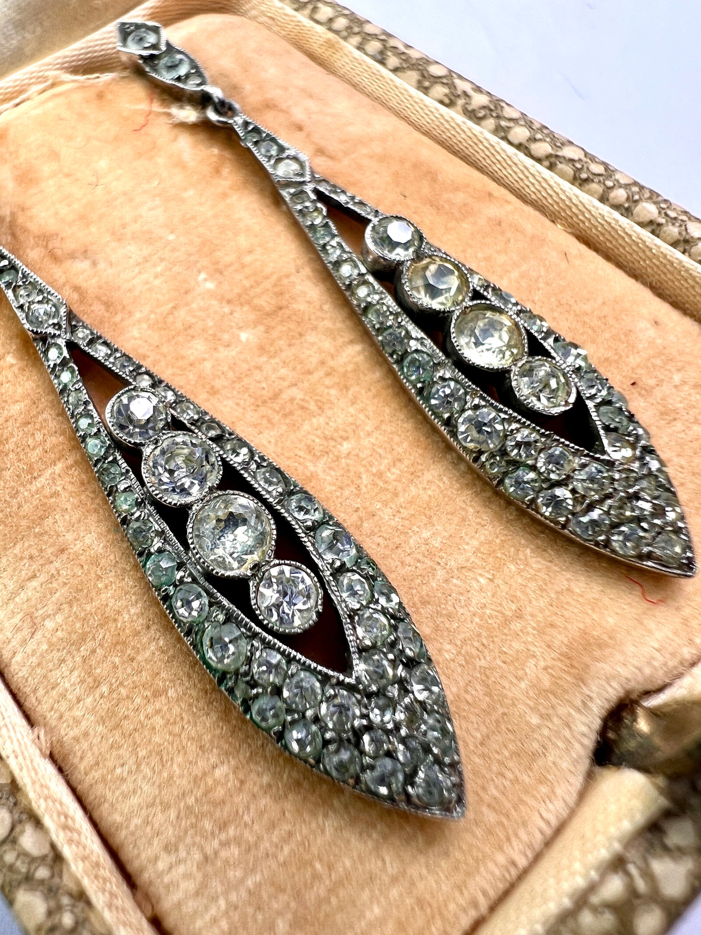 Boxed Vintage Art Deco Sparkly Paste Drop Earrings