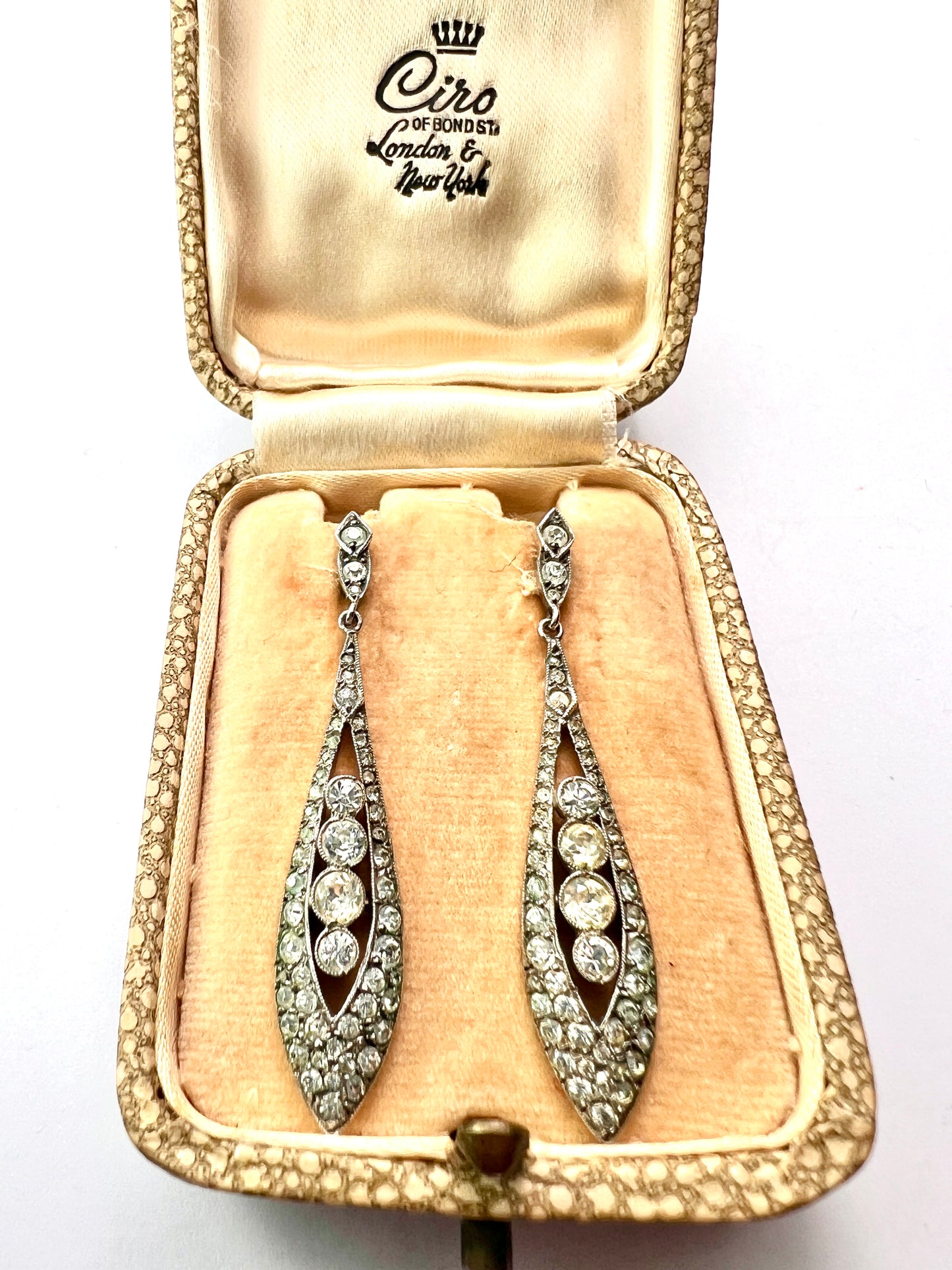Boxed Vintage Art Deco Sparkly Paste Drop Earrings