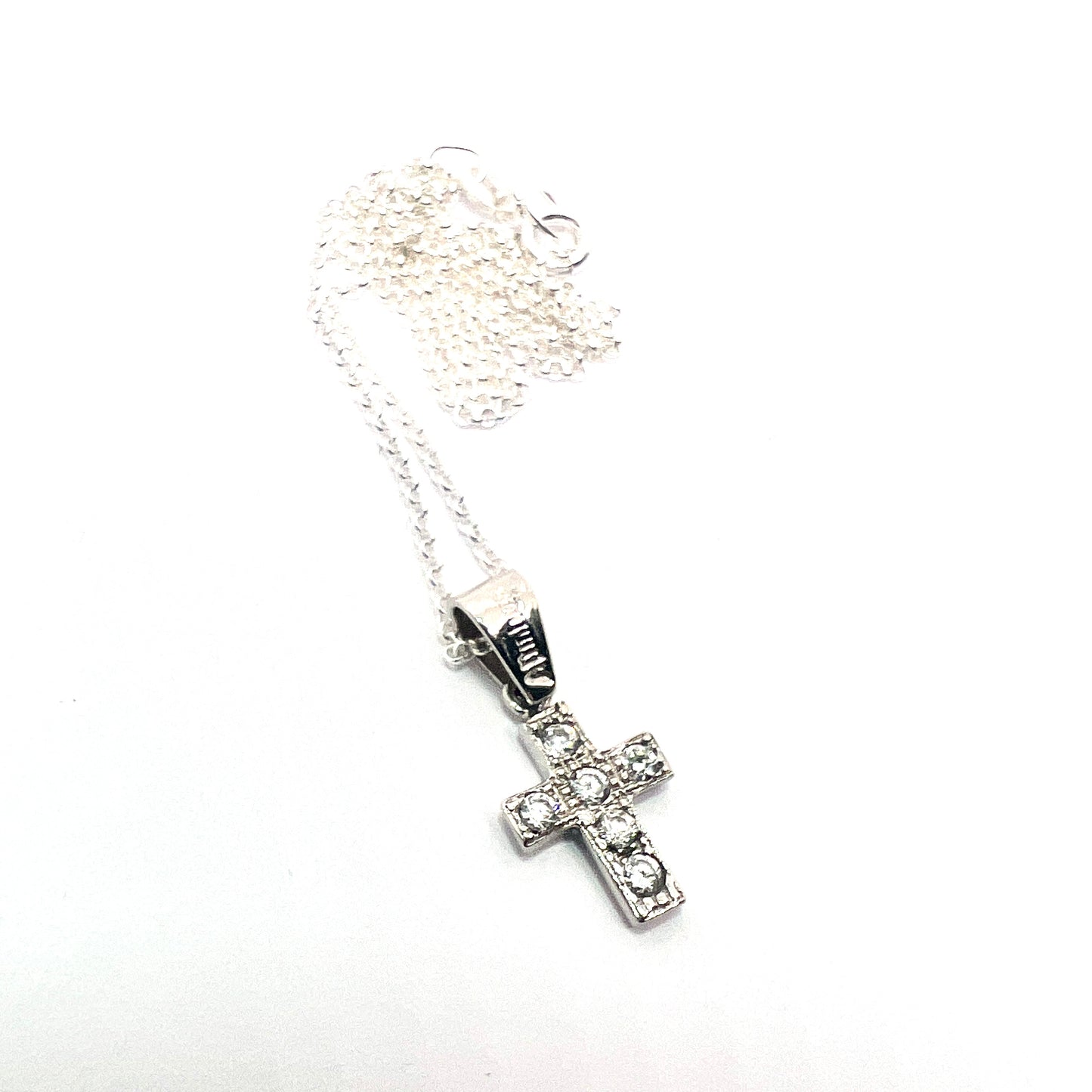 Tiny Vintage 14CT White Gold Cross Pendant Necklace