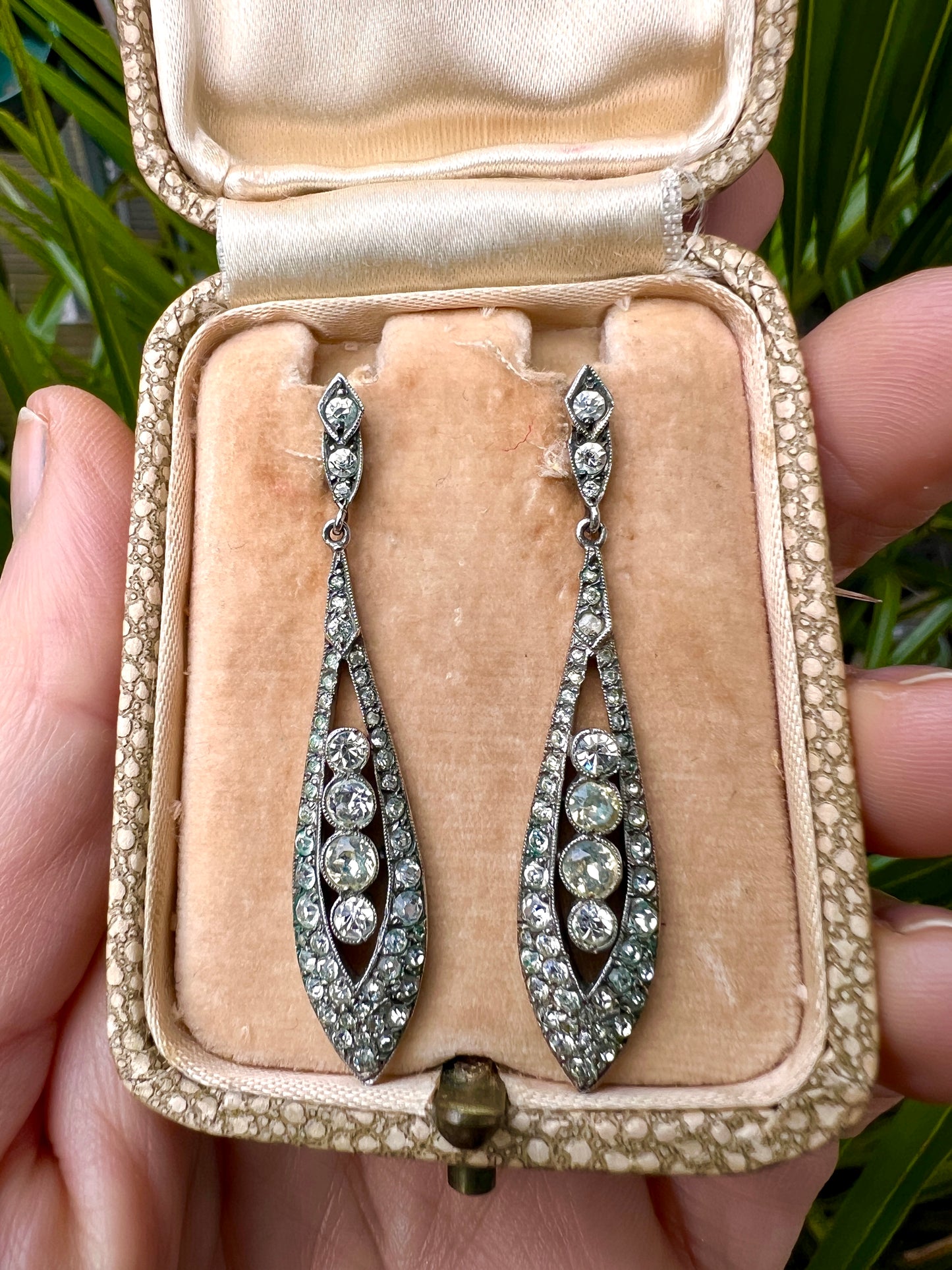 Boxed Vintage Art Deco Sparkly Paste Drop Earrings