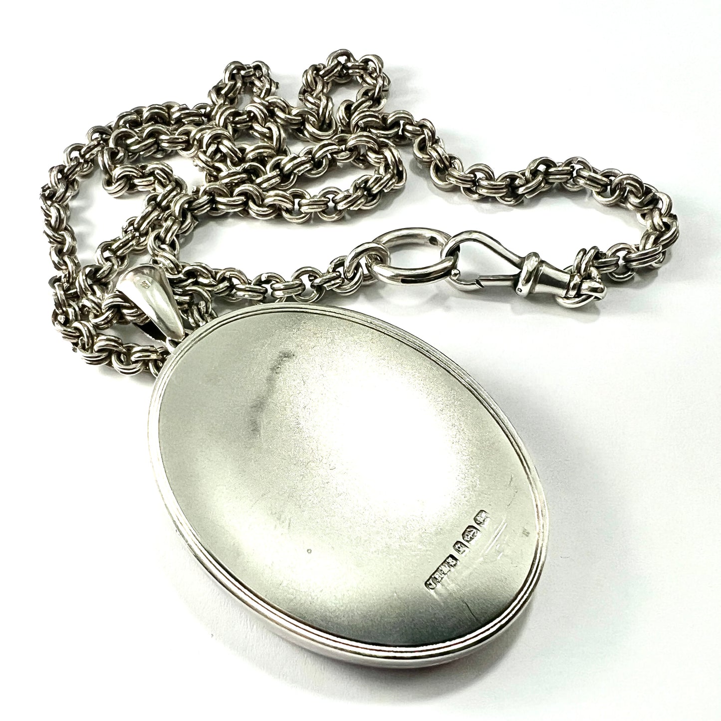 Huge Antique Silver Crane and Blossom Locket Book Chain Necklace