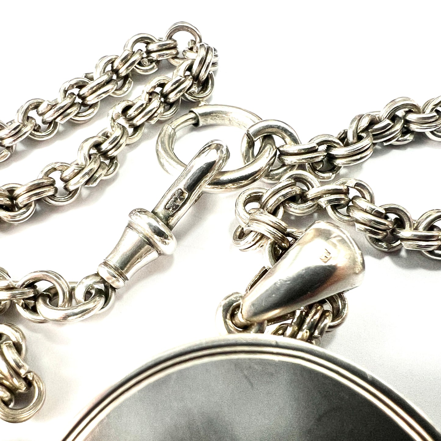 Huge Antique Silver Crane and Blossom Locket Book Chain Necklace