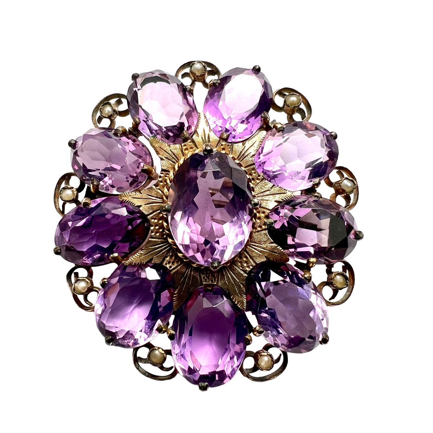 Large Victorian Amethyst Cluster Brooch