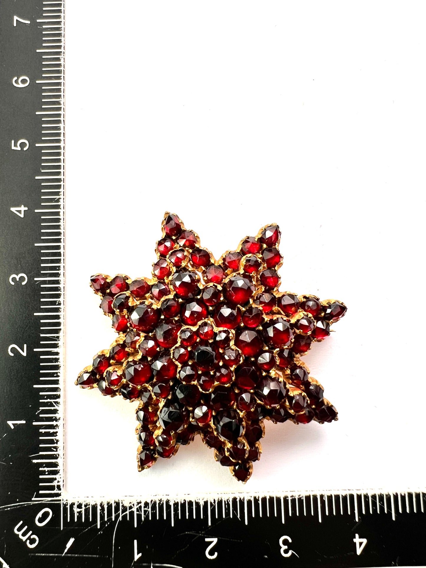 Large Victorian Rose-Cut Bohemian Garnet Star Brooch