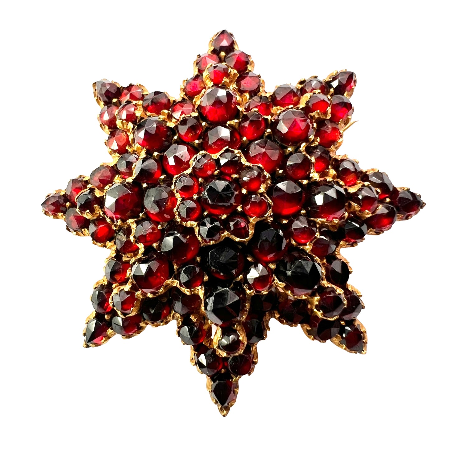 Large Victorian Rose-Cut Bohemian Garnet Star Brooch