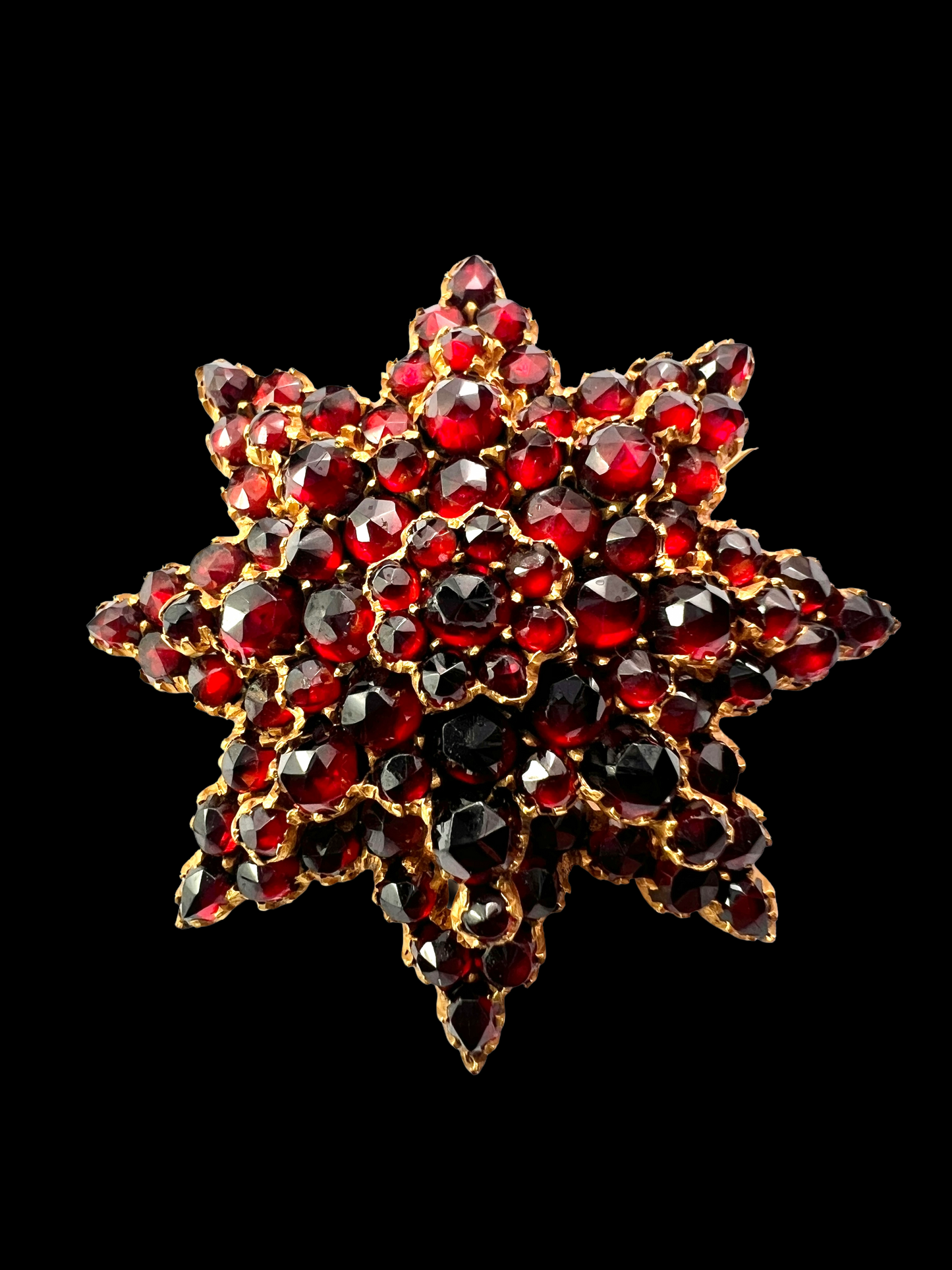 Large Victorian Rose-Cut Bohemian Garnet Star Brooch