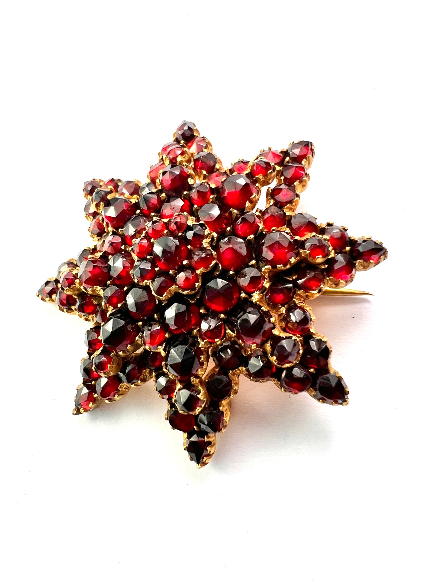 Large Victorian Rose-Cut Bohemian Garnet Star Brooch