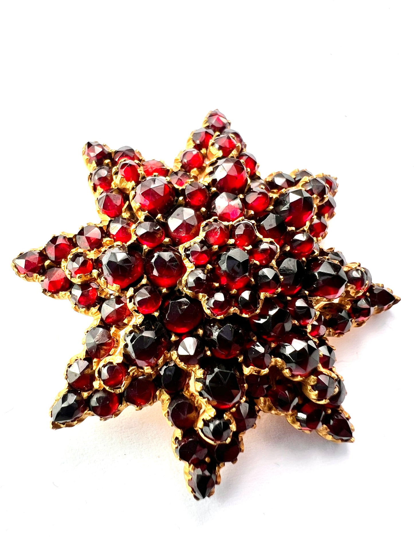 Large Victorian Rose-Cut Bohemian Garnet Star Brooch