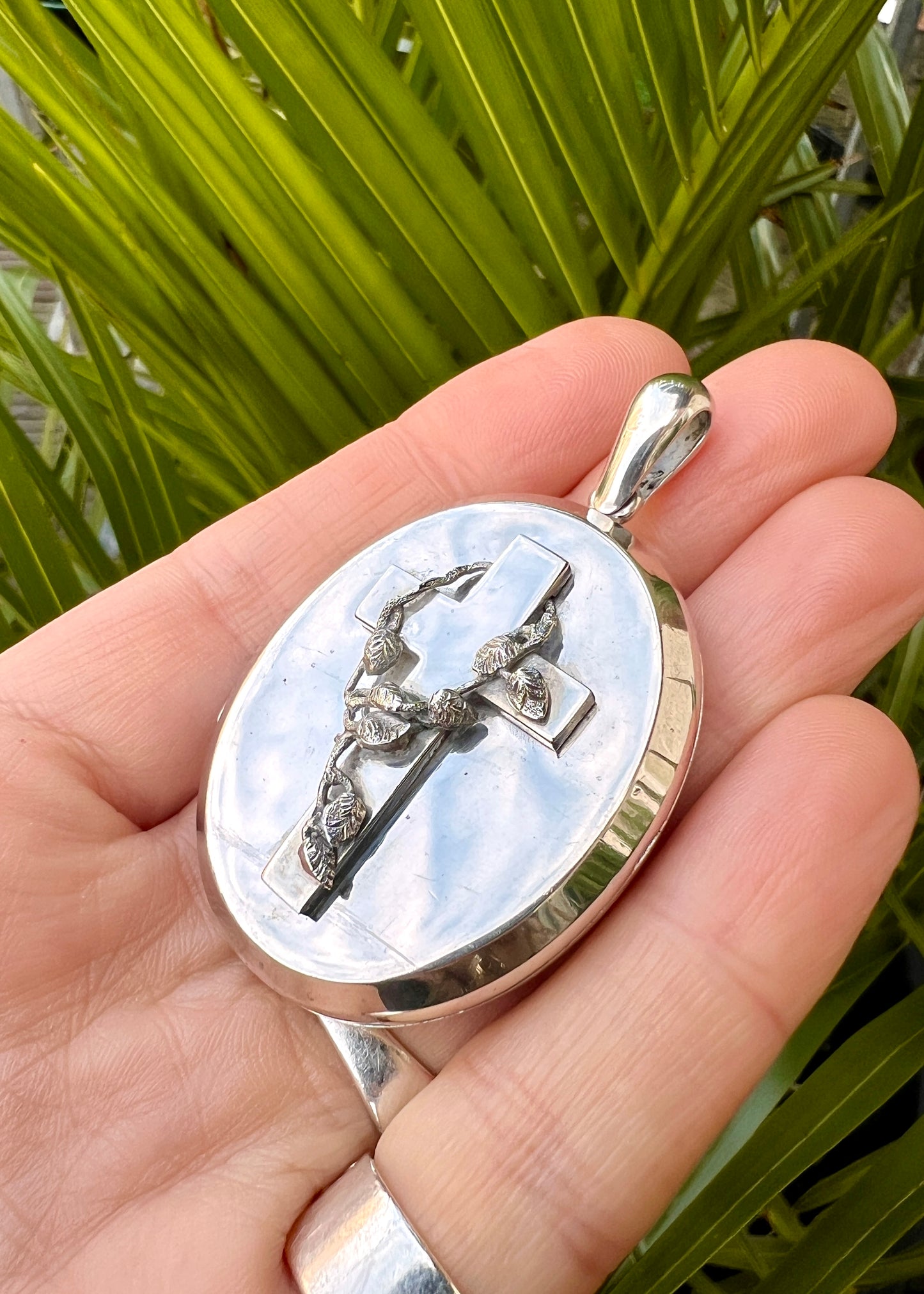 Large Victorian Silver Crucifix Locket Pendant