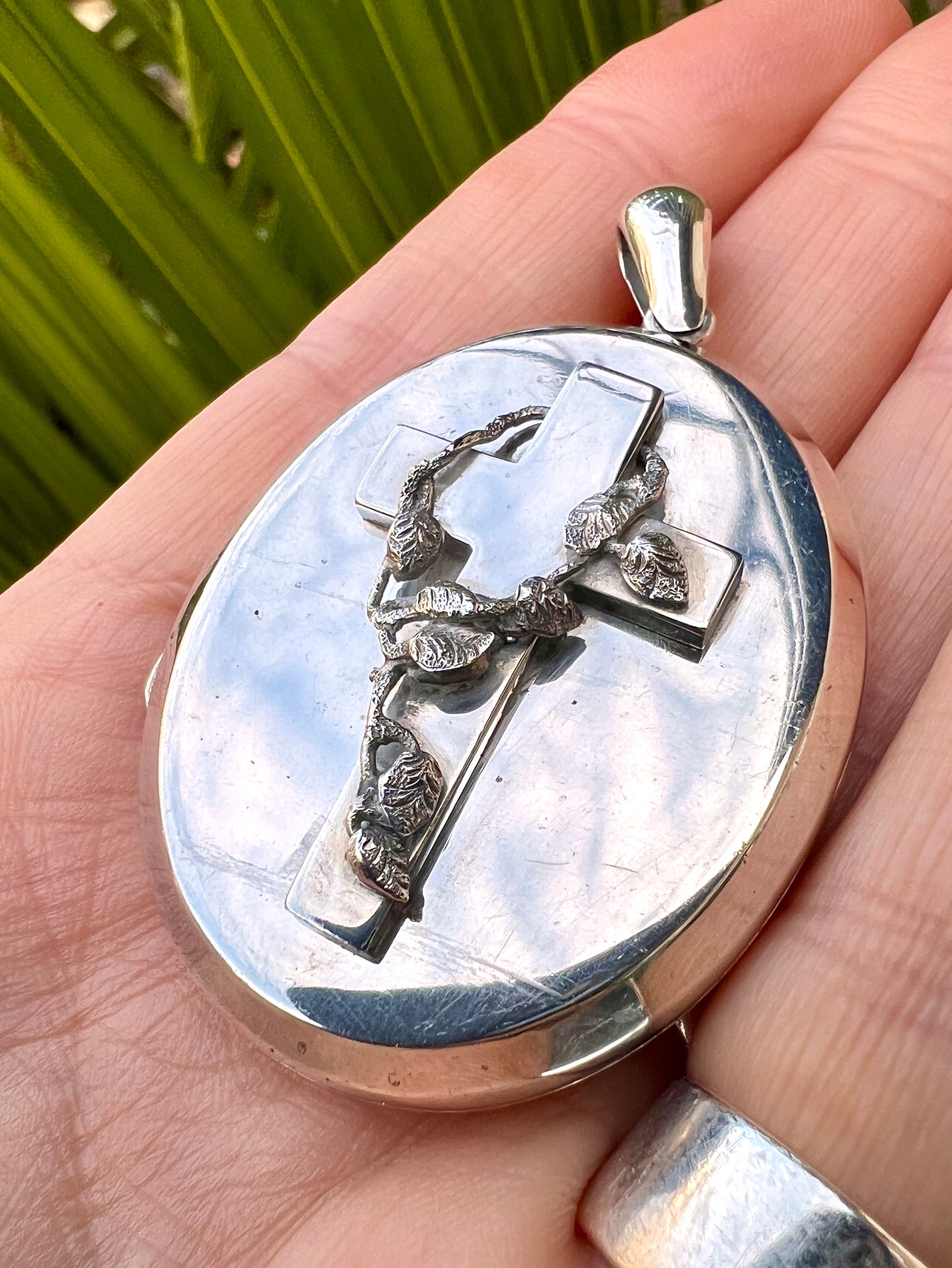 Large Victorian Silver Crucifix Locket Pendant